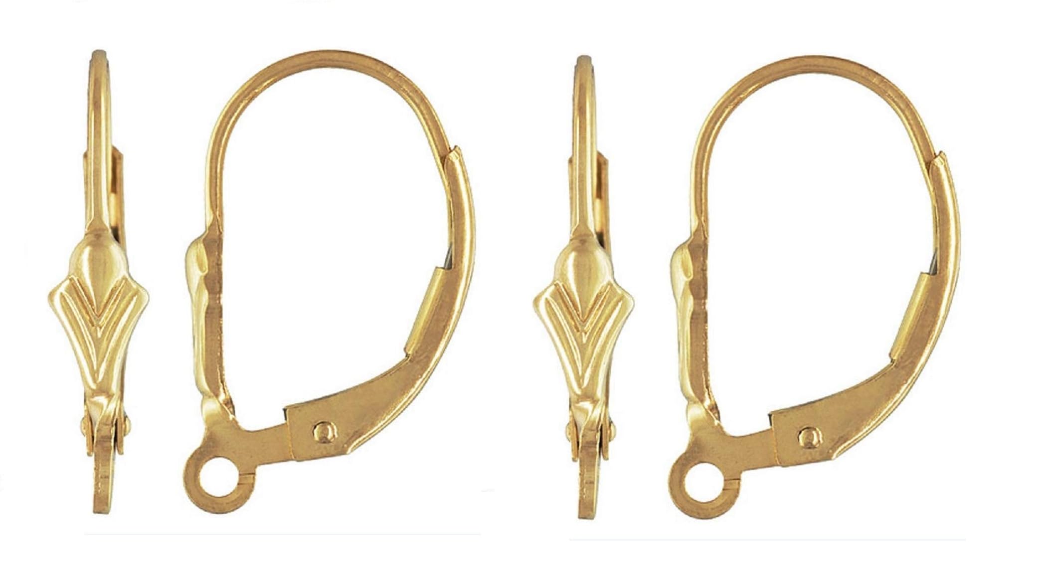 Regal Findings - 4 Pack (2 Pairs) Gold Filled Fleur De Lis Ear Wire Lever Back Clip Earring Connectors with Closed Ring - 17x10mm - Wide Opening & Strong Hinged Closure - Perfect for DIY Jewelry Making, Earring Repair, and Crafting Elegant French-Inspired Accessories