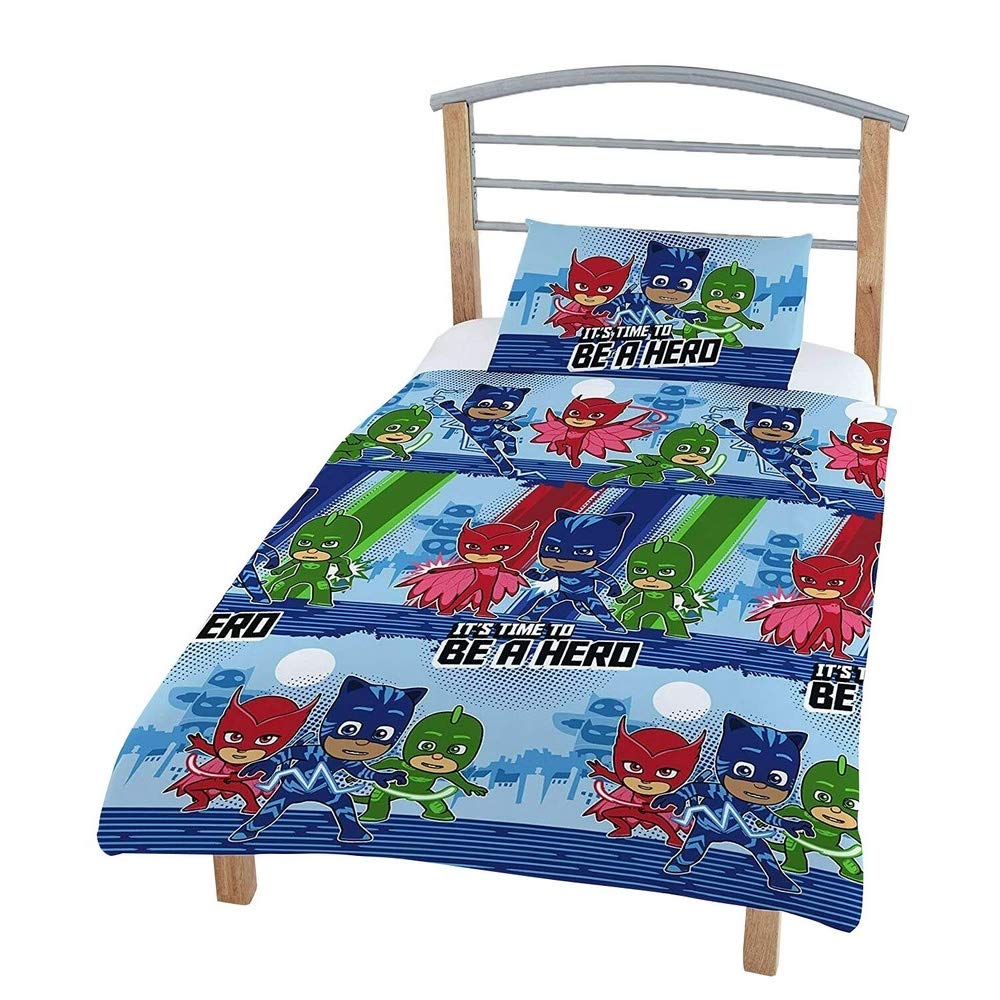 PJ Masks Kids Bedding Set - 4 Piece Reversible Quilt, Pillow & Covers - Soft Polycotton Junior Bed Bundle for Boys & Girls | Perfect for Themed Bedrooms, Sleepovers & Gift Giving
