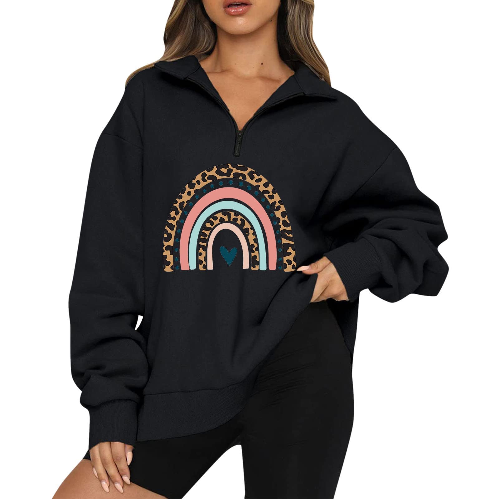 Women's Oversized Half Zip Pullover Sweatshirt | Long Sleeve Quarter Zip Hoodie | Cute Y2K Fall Fashion for Teen Girls | Perfect for School, Casual Outfits & Cozy Loungewear