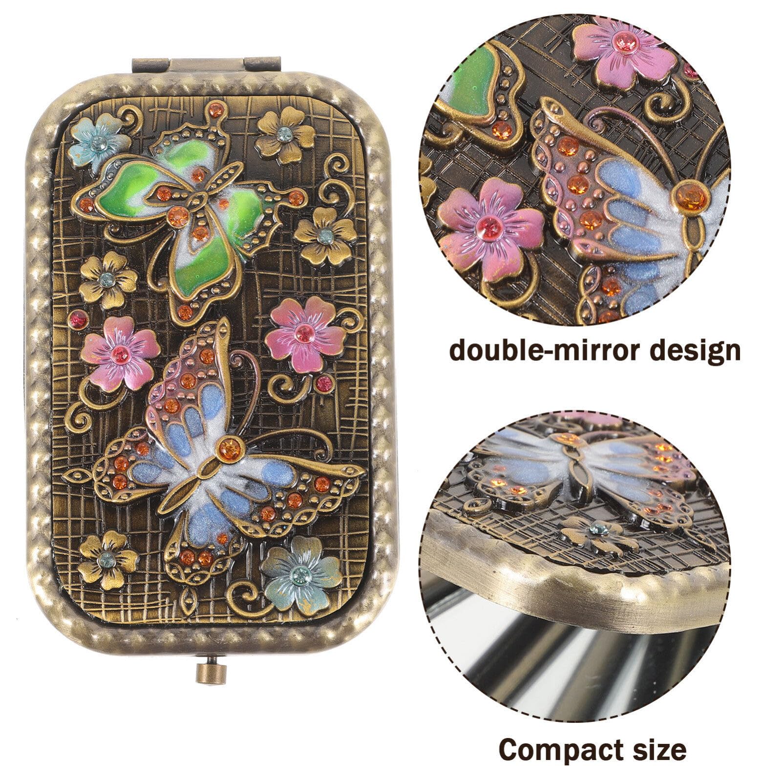 Beaupretty Folding Pocket Mirror - Retro Double Sided Small Square Makeup Mirror with Butterfly Design, Portable Hand Mirror for Travel, Purse & Makeup Touch Ups