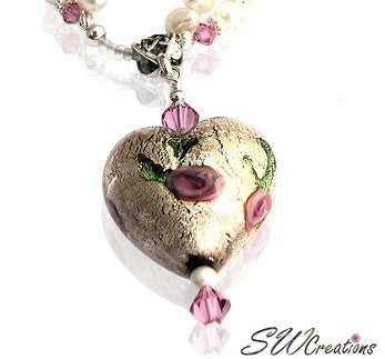 Venetian Heart Crystal Rose Necklace - Elegant Jewelry for Women, Perfect Gift for Valentine's Day, Anniversary & Romantic Occasions