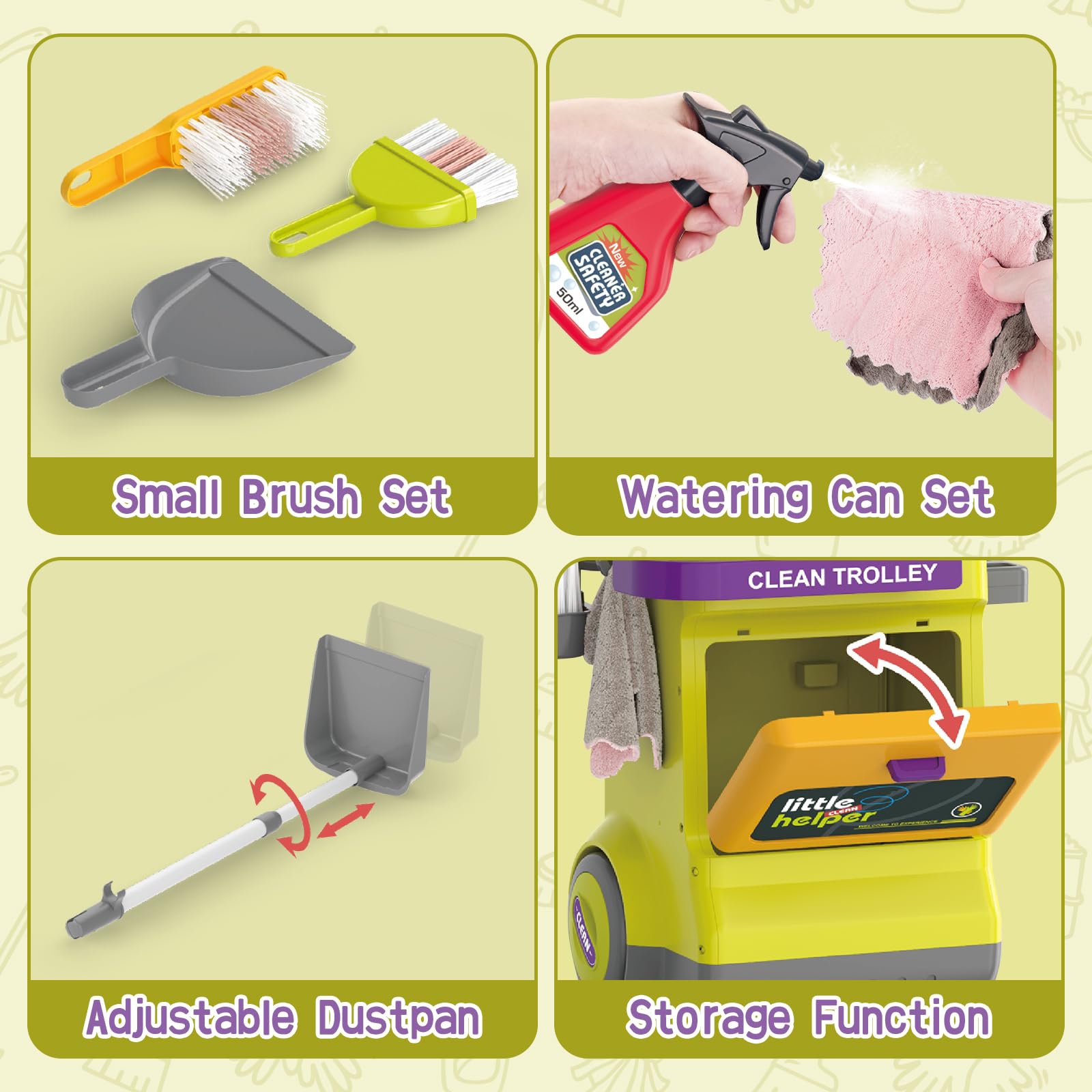 deAO 14-Piece Kids Pretend Play Cleaning Set with Real Working Vacuum, Broom & Spray Bottle - Educational Toy Housekeeping Kit for Toddlers Ages 3-5 - Perfect for Role Play, Early Learning & Developing Responsibility (Great Gift for Boys & Girls)