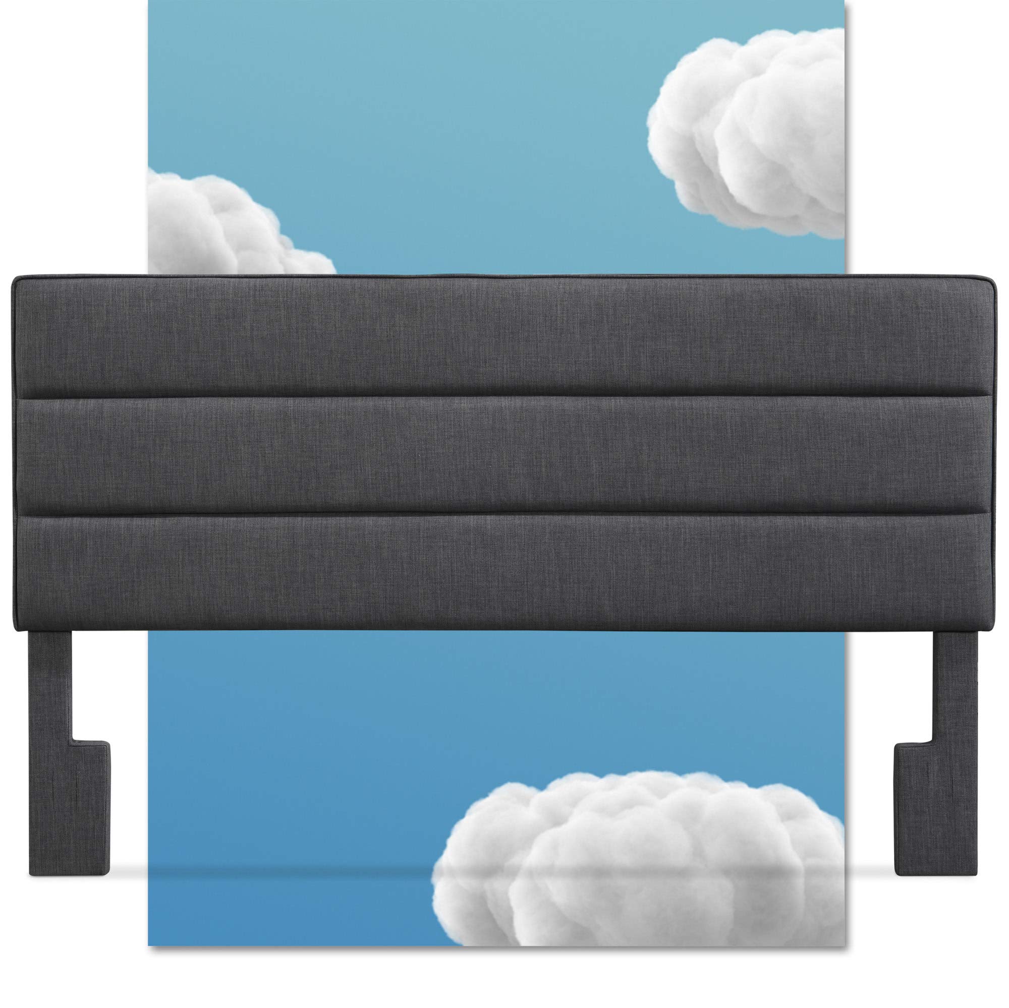 Serta Palisades Collection Upholstered Padded Headboard - Modern Tufted Design with Soft Linen-Textured Fabric, Eastern King Size, Charcoal Color - Perfect for Bedroom Decor and Luxury Bedroom Upgrade