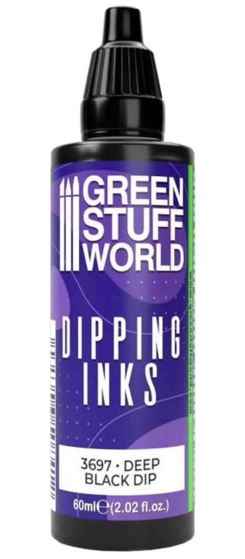 Green Stuff World Dipping Ink 60ml - Deep Black (3697) for Miniature Painting, Model Detailing & Calligraphy | Fast-Drying Alcohol-Based Ink for Warhammer, D&D & Scale Models