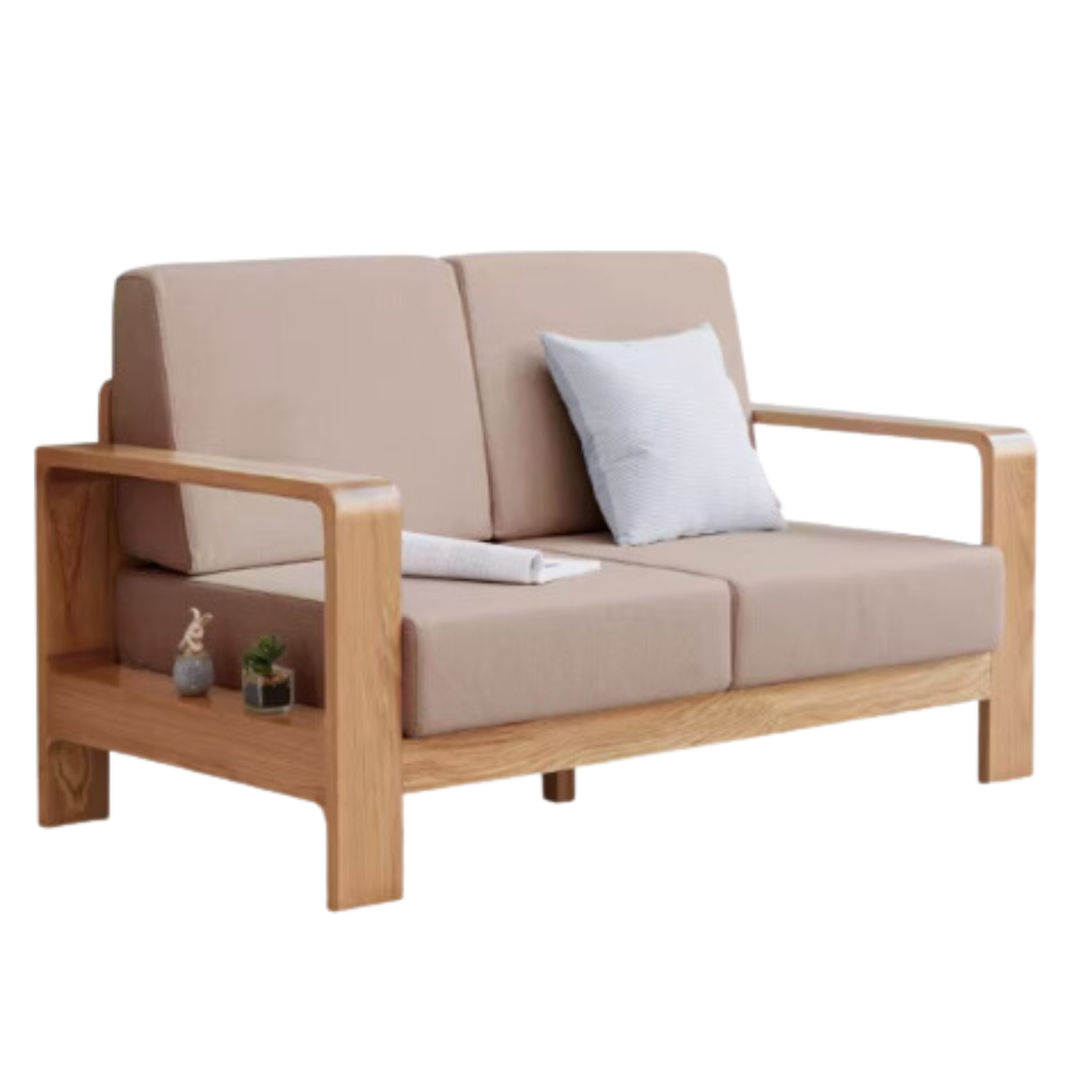 Oak Solid Wood Modern Fabric Sofa - Contemporary Living Room Furniture for Small Spaces & Apartments | Durable & Stylish Home Decor