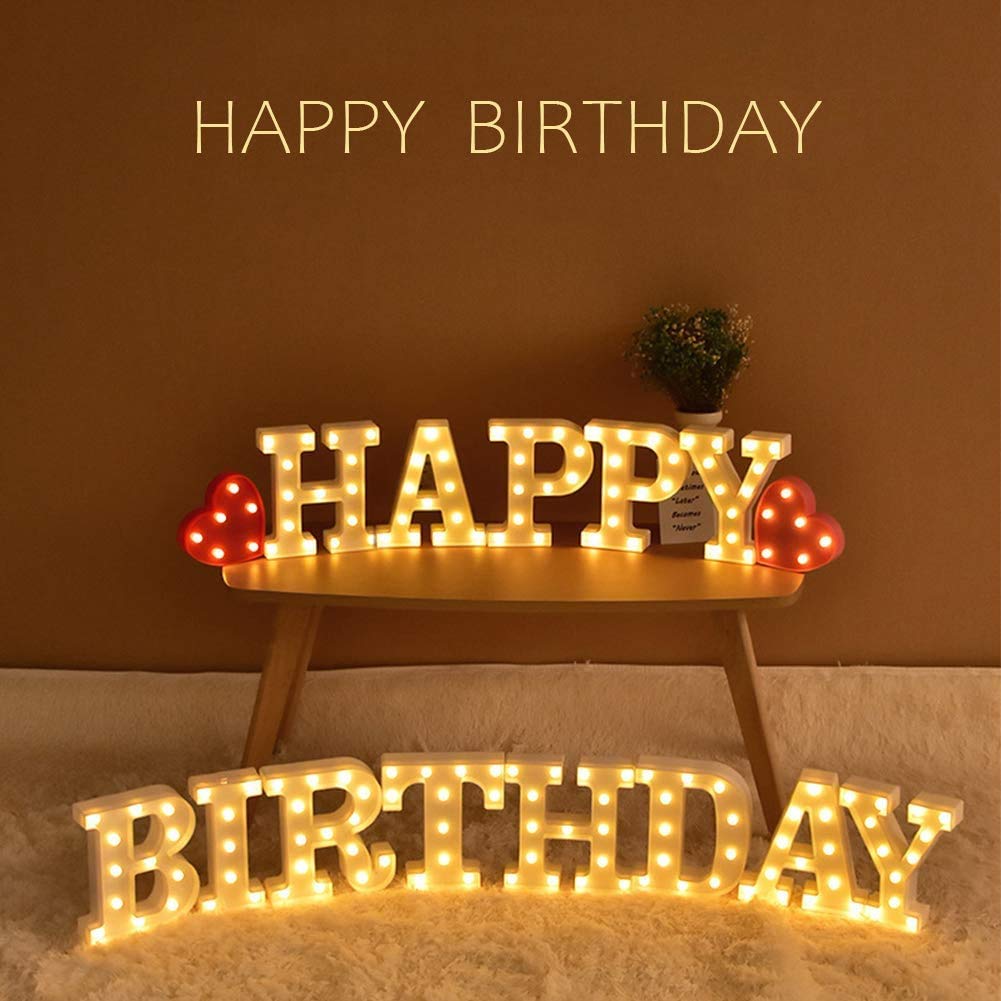 White LED Alphabet Marquee Letter Lights with Diamond Bulbs - Happy Birthday Sign for Wedding, Party, Christmas & Home Bar Decor (2AA Battery Powered) | Perfect for Romantic Proposals, Anniversary Celebrations & Festive Events