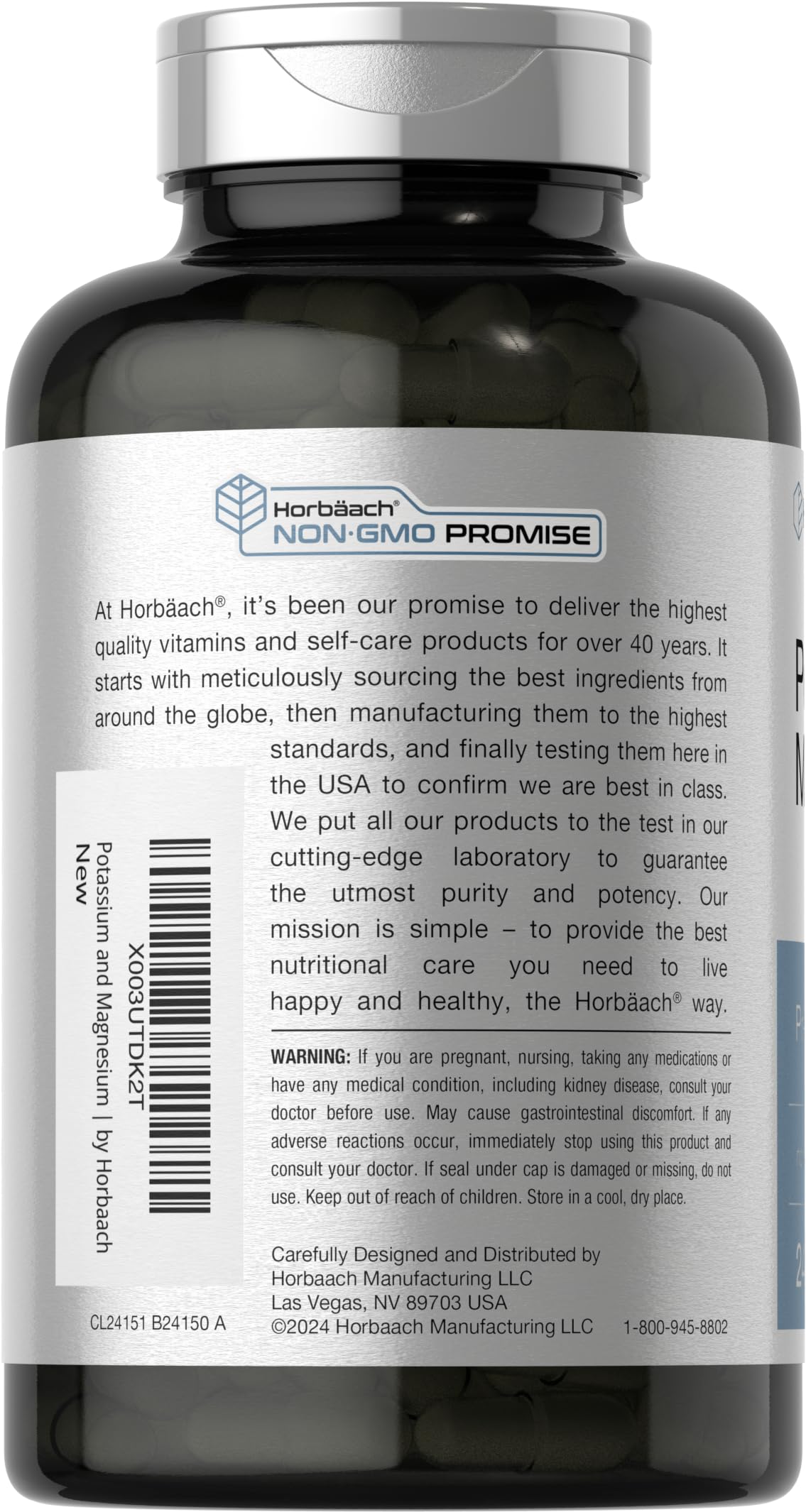 Horbäach Potassium Magnesium Supplement 240 Capsules - Premium Quality Non-GMO Gluten Free Support for Muscle Recovery & Heart Health | Daily Wellness & Active Lifestyle