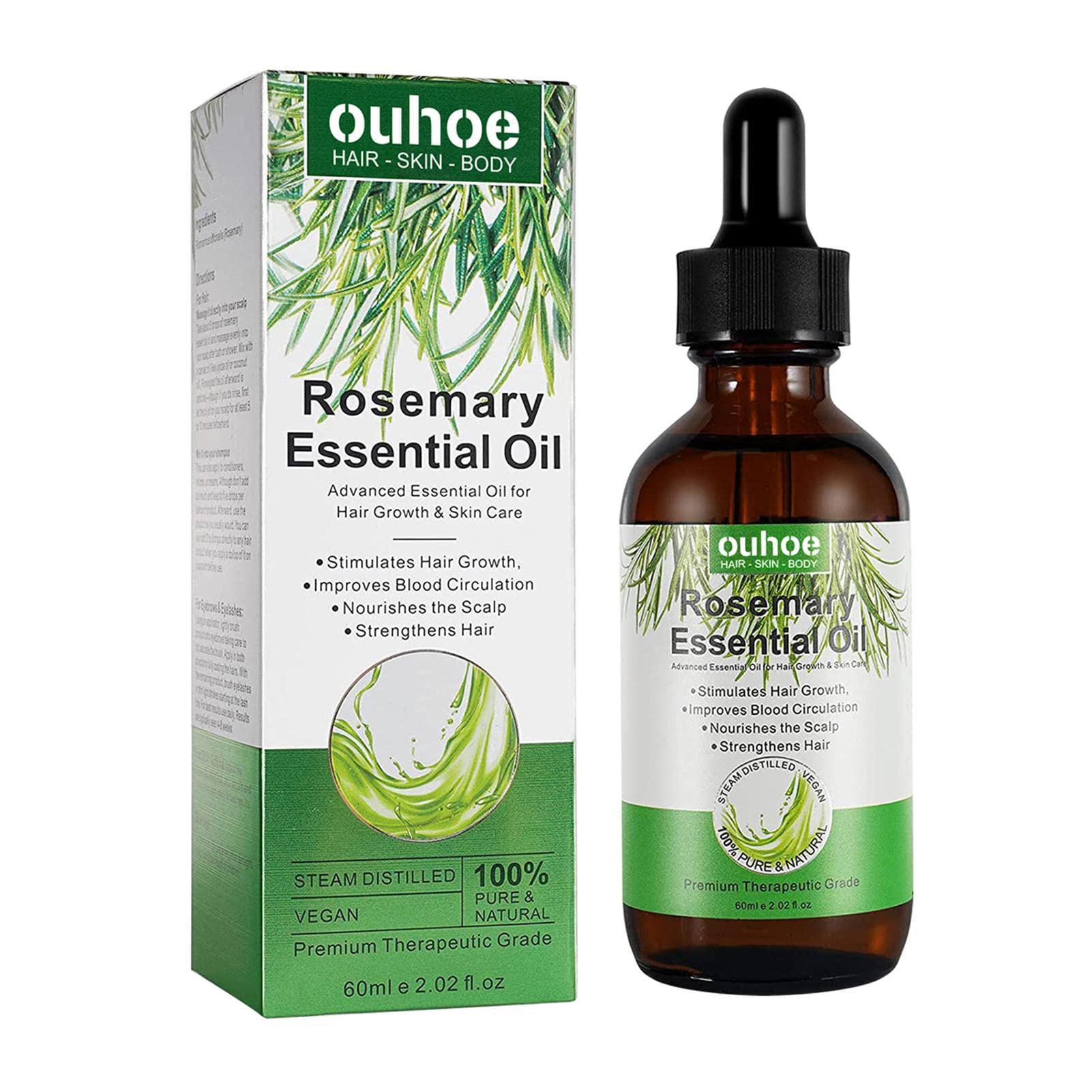 Pure Rosemary Essential Oil for Hair Growth & Scalp Care - 60ml Natural Hair Strengthening Treatment for Women & Men - Promotes Thicker, Healthier Hair - Perfect for Daily Hair Care & Aromatherapy