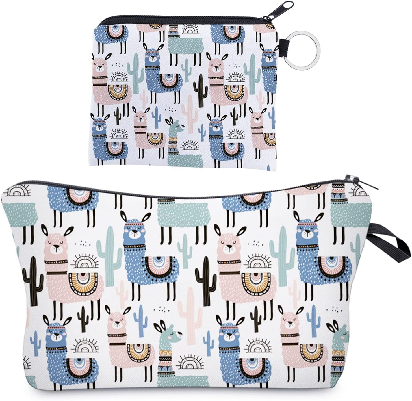 2 Pack Women's Travel Makeup Bag with Alpaca Print - Small Cosmetic Pouch for Toiletries, Party Essentials & On-the-Go Organization (Multicolor) - Perfect for Vacation, Gym, Work & Daily Use