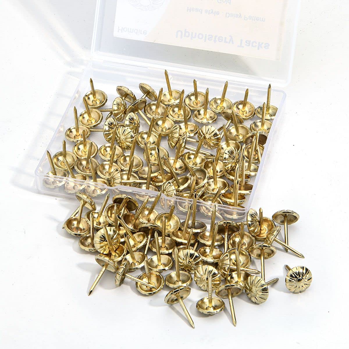 100PCS Gold Daisy Upholstery Tacks - 7/16 Inch Decorative Furniture Nails for DIY Upholstery Projects | Perfect for Sofa, Chair, Headboard & Home Decor Renovation