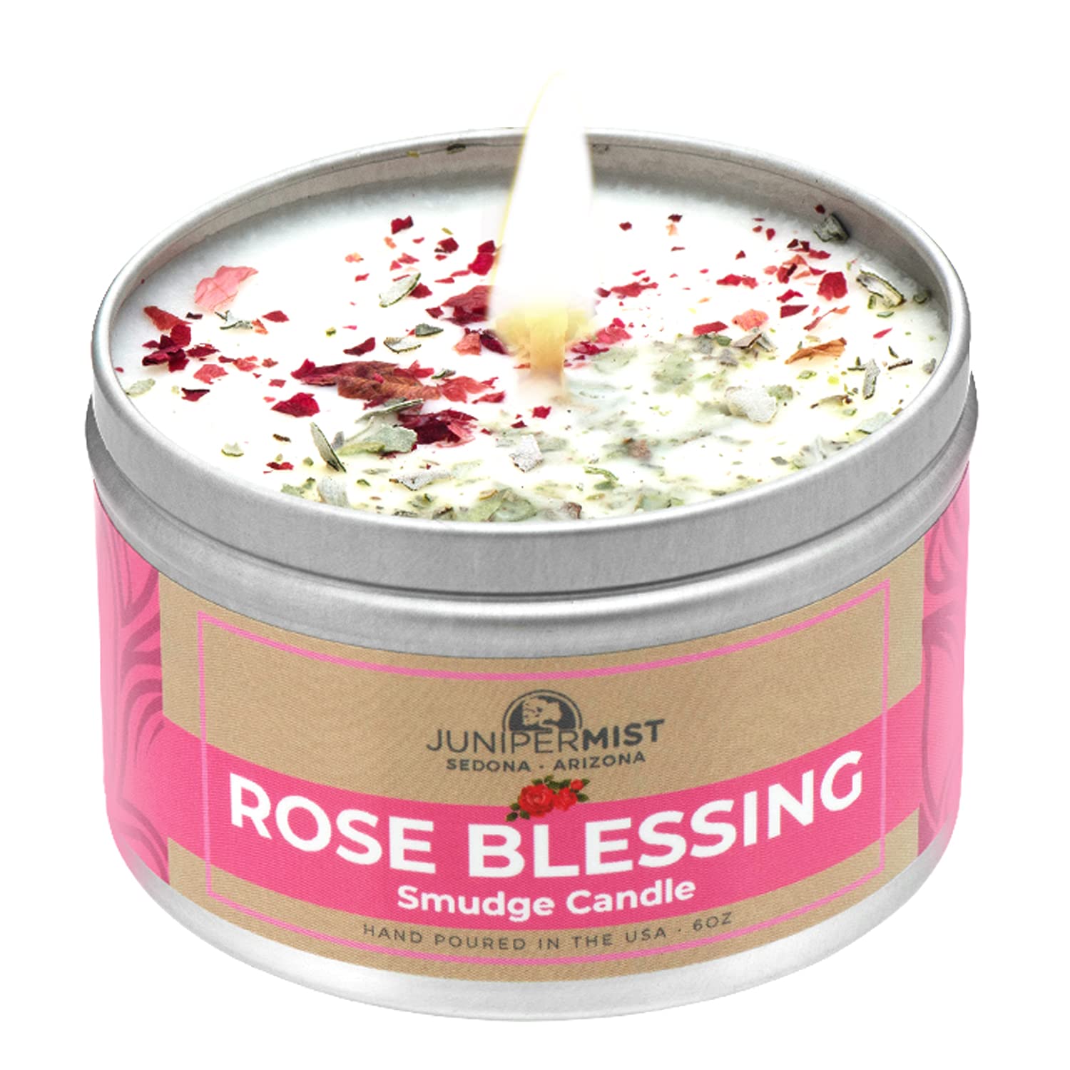 Rose Smudge Candle (6 Oz) - Natural Soy Wax & Essential Oils for Meditation, Cleansing Negative Energy - USA Made Smokeless Alternative to Sage Sticks - Perfect for Yoga, Home Relaxation & Spiritual Rituals