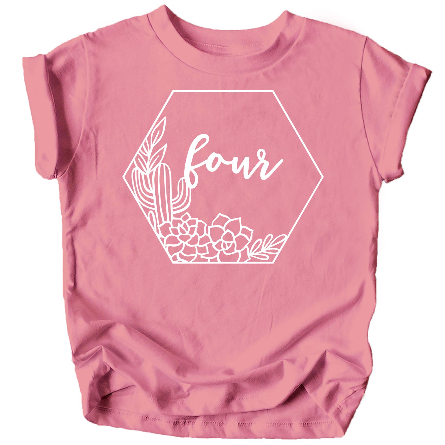 Olive Loves Apple Girls' 4th Birthday Hexagon Desert Print T-Shirt - Cute Fourth Birthday Outfit for Toddler Girls - Perfect for Birthday Parties & Photo Shoots