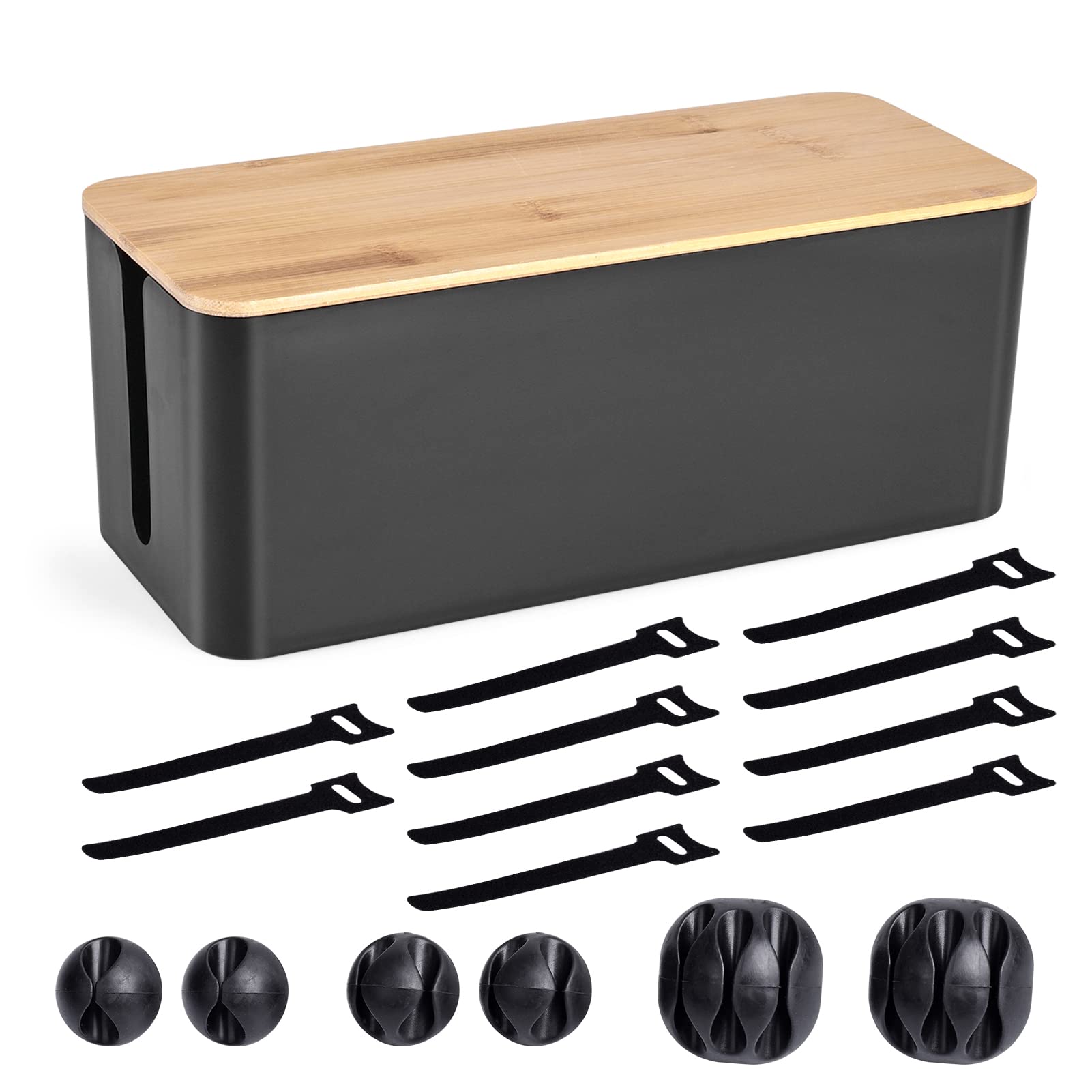 Wooden Style Cable Management Box - Cord Organizer to Hide Wires & Power Strips | Desk & Computer Cable Organizer | Safe ABS Material | 12.6