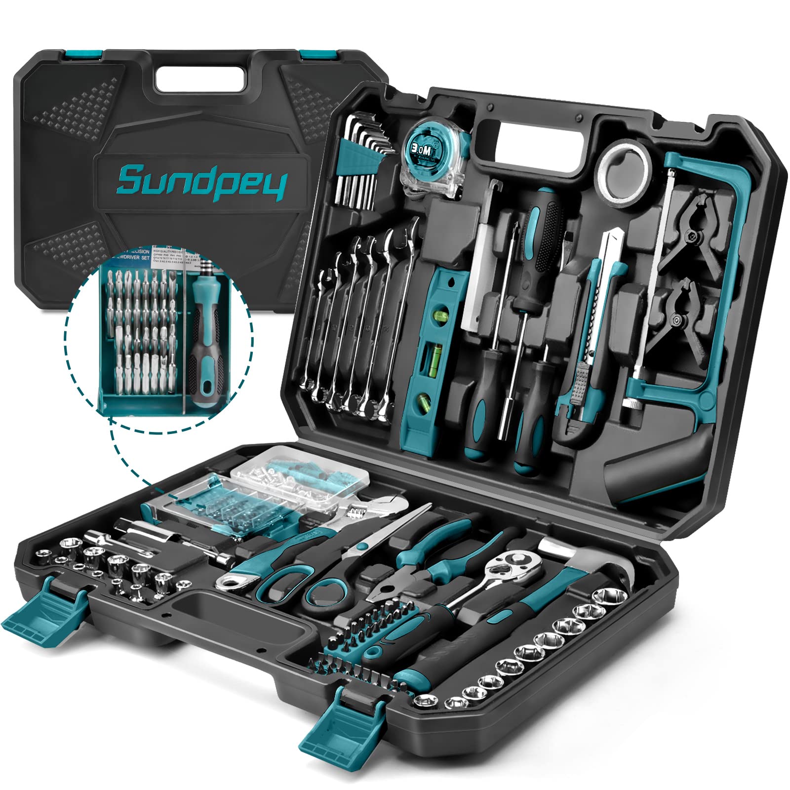 Sundpey 257-Piece Home Tool Kit - Complete General Household Hand Tool Set with Ratchet, Screwdriver & Socket Sets - Portable Repair Tools for Men & Women - Includes Durable Tool Box Storage Case - Perfect for DIY Projects, Home Repairs & Automotive Maintenance