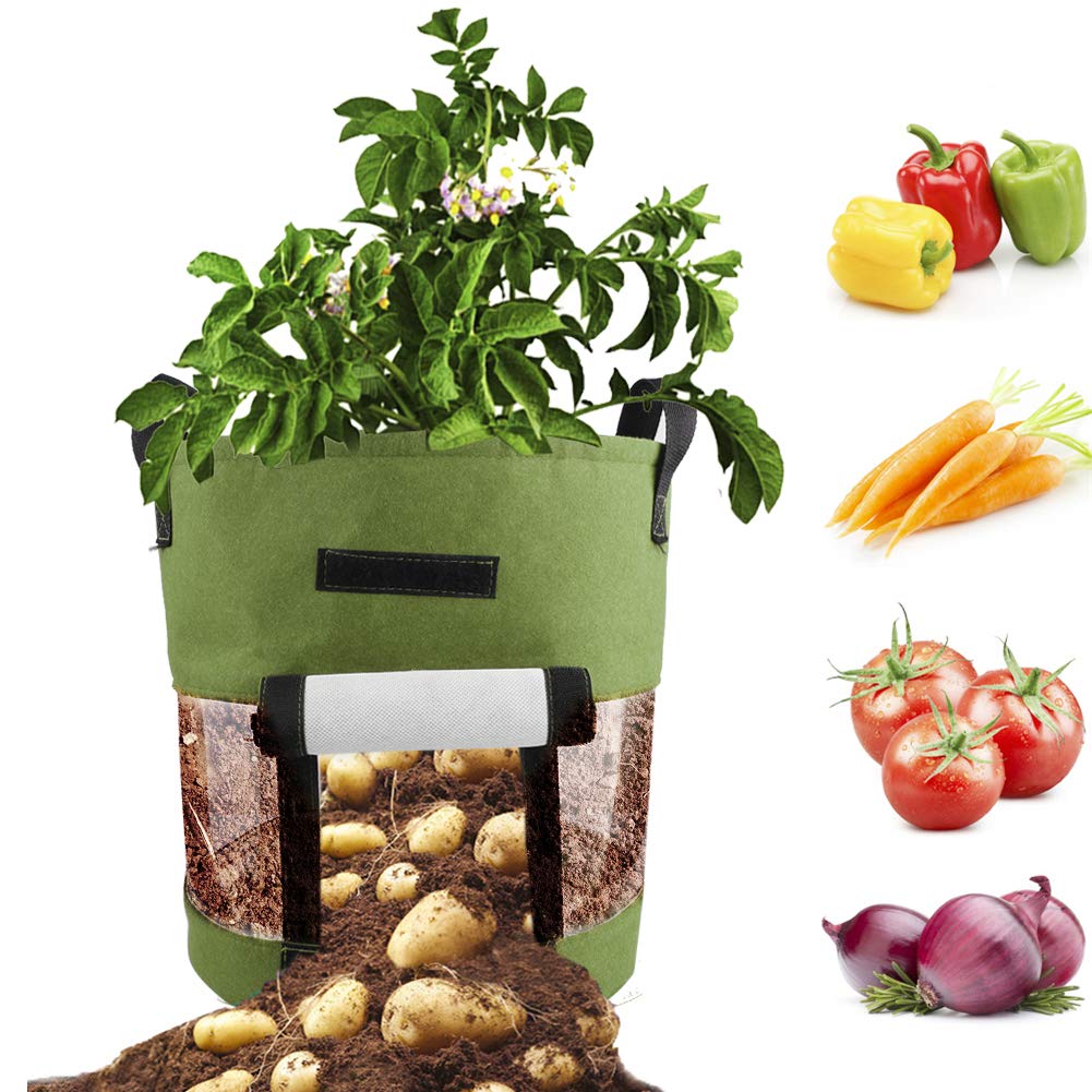 NUXN 2-Pack 8 Gallon Clear Fabric Potato Grow Bags with Access Flap & Handles - Breathable Aeration Plant Pots for Growing Potatoes, Tomatoes, Carrots - Ideal for Home Gardening, Balcony Planting & Organic Vegetable Cultivation