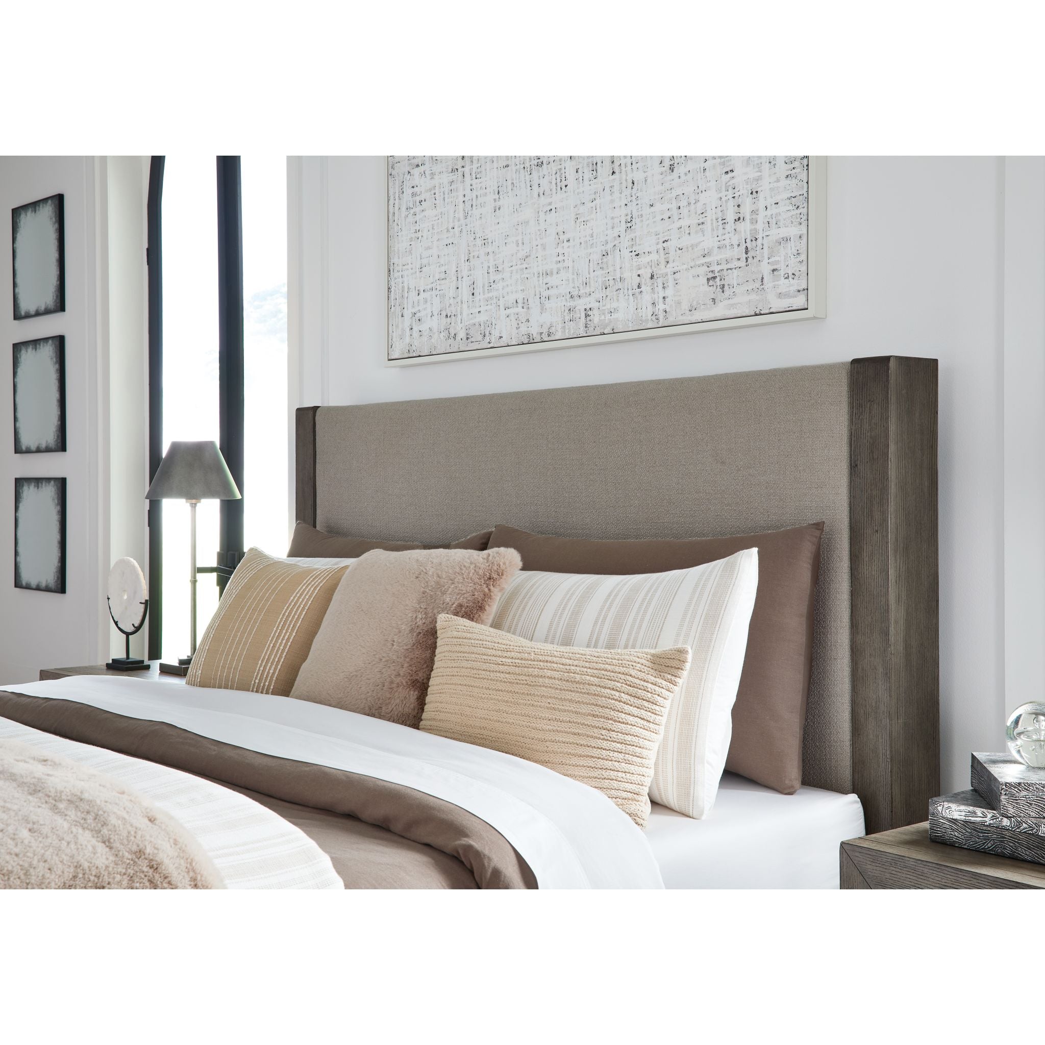 Anibecca Upholstered Panel Bed Frame - Queen Size Weathered Gray Fabric Headboard - Modern Bedroom Furniture for Master & Guest Rooms