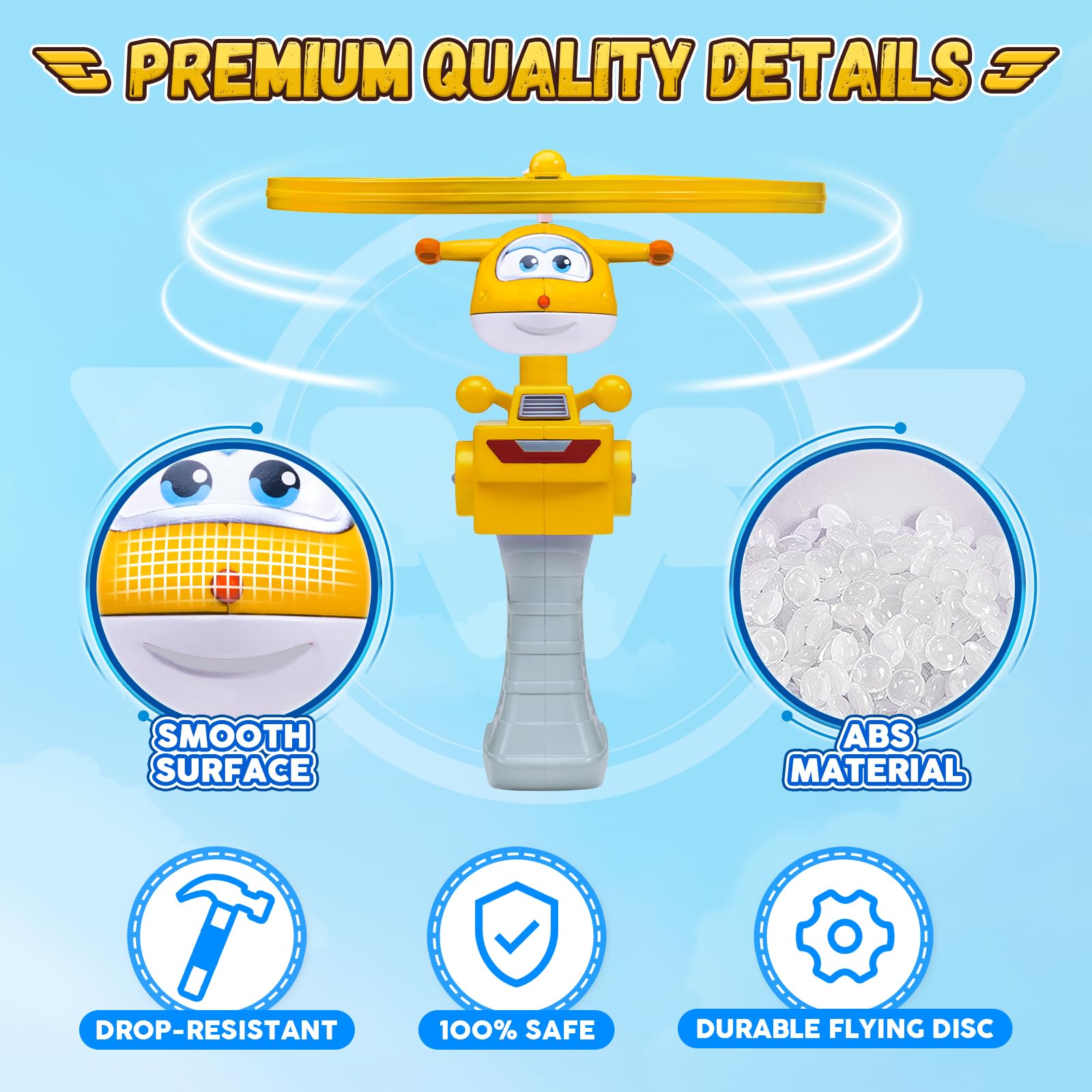 Super Wings Outdoor Flying Toy for Kids Ages 3-9 - Golden Boy Airplane Launcher with Flying Discs, Fun Toddler Outdoor Games for Boys & Girls - Perfect for Backyard Play, Park Activities, and Birthday Gifts