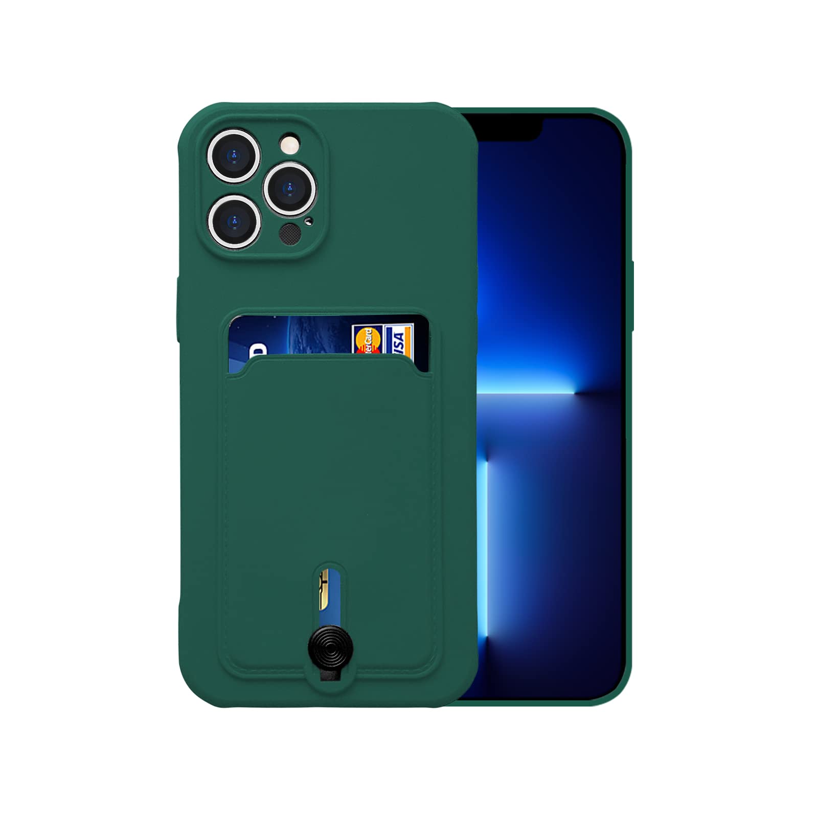 Premium Shock-Absorbing Silicone Card Case for iPhone 13 Pro (6.1 inch) - Slim Wallet Phone Cover with Secure Card Holder - Perfect for Everyday Use, Travel & Hands-Free Convenience (Teal)