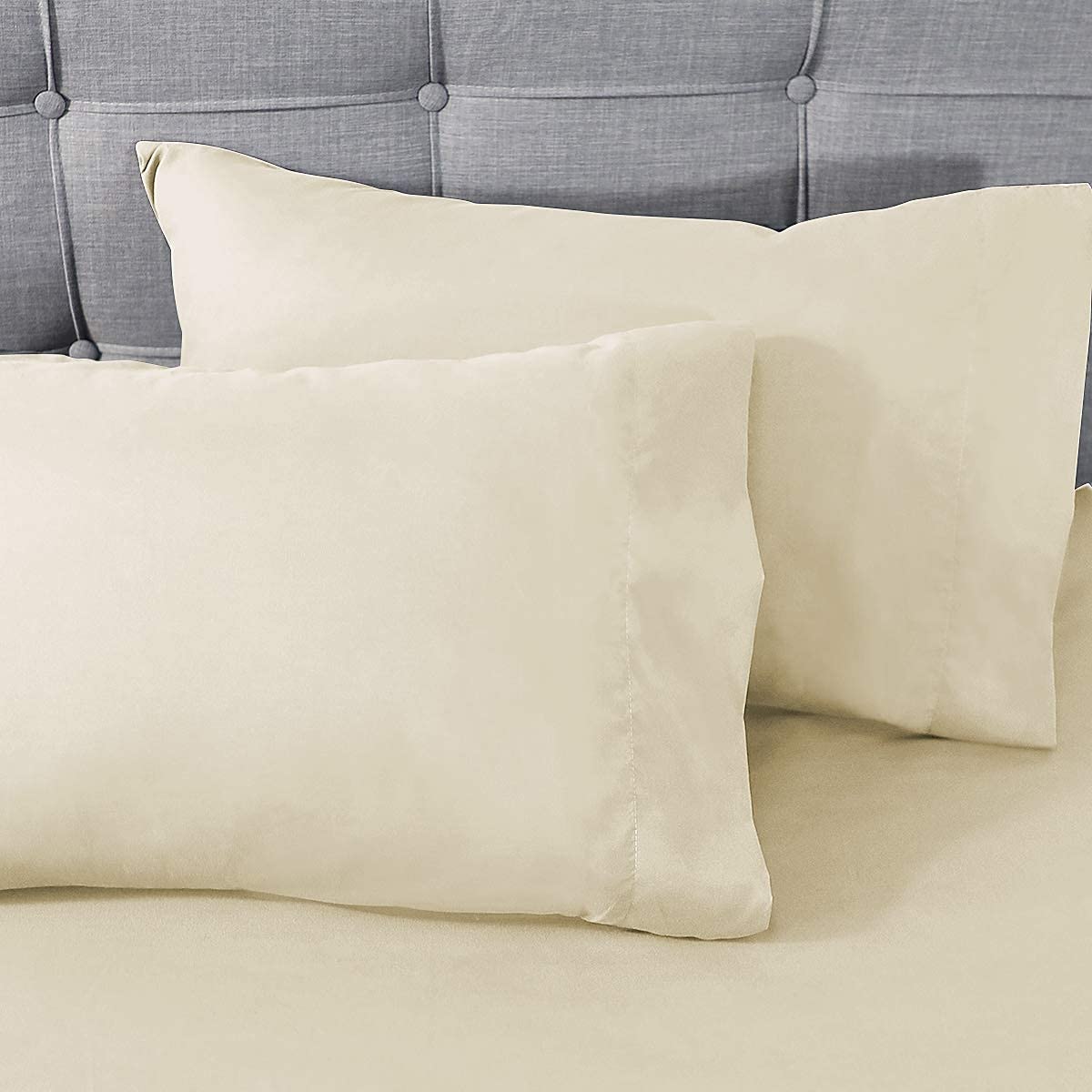 4PCs Twin Size 800 Thread Count 100% Long-Staple Cotton Sheet Set - Cream Bed Sheets with 21