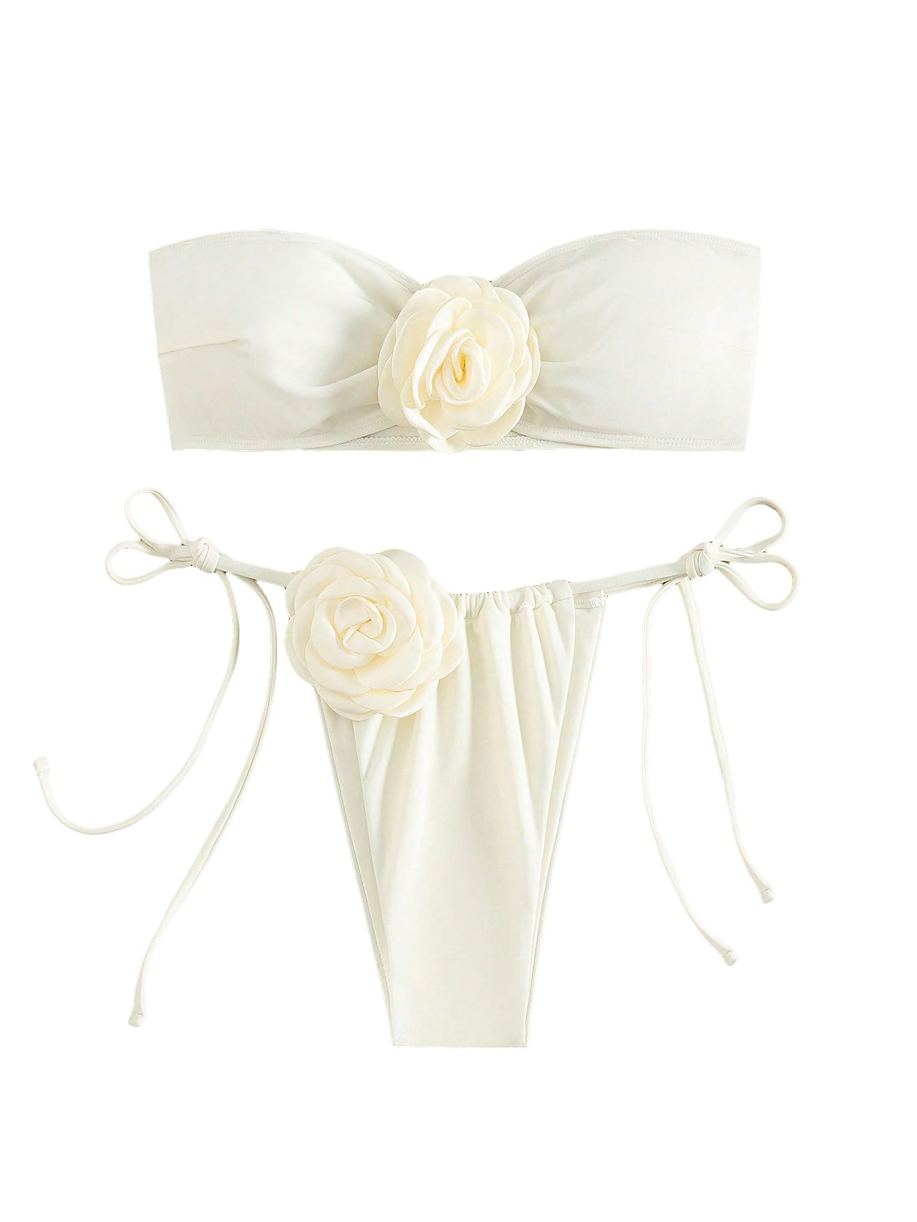 GORGLITTER Women's Strapless Floral Bikini Set with Bow Tie - High Cut Bandeau Swimsuits for Beach Vacation & Pool Party