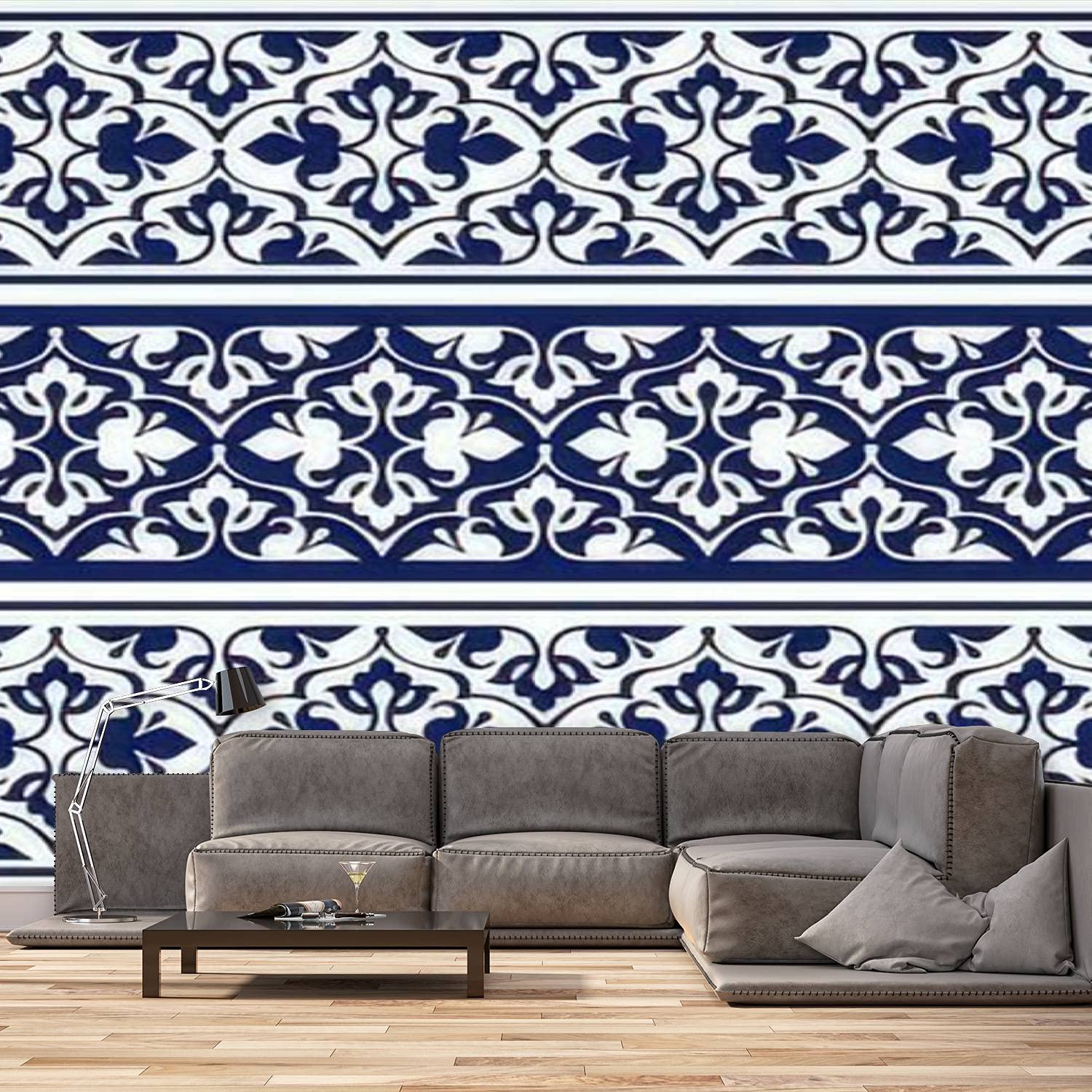 Self-Adhesive Floral Geometric Border Wallpaper - Traditional Oriental Peel and Stick Wall Mural for Bedroom & Living Room Decor (100x144 Inches) - Perfect for Home Renovation, Accent Walls, and DIY Interior Design Projects