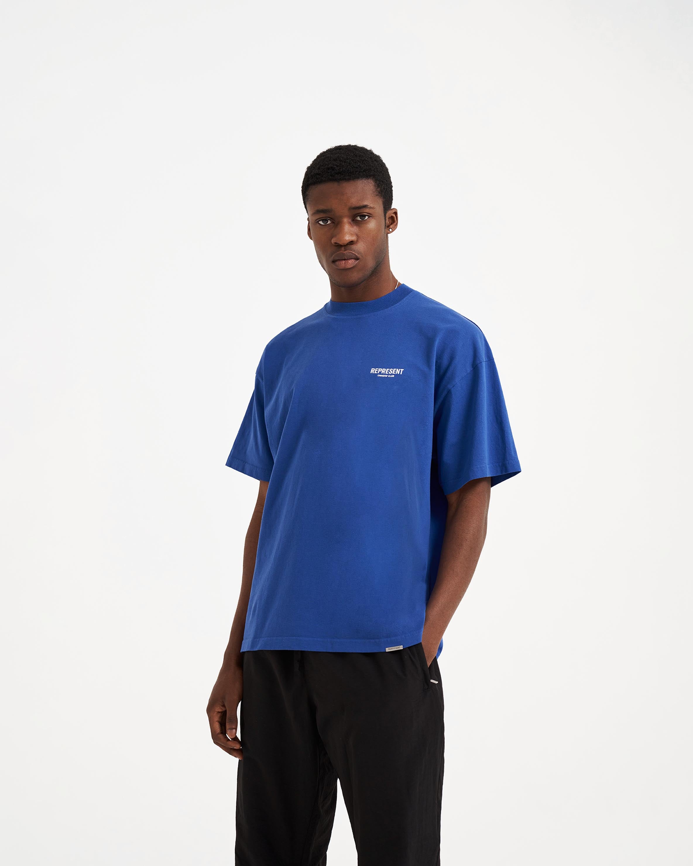 Represent Owners Club T-Shirt - Cobalt Blue Cotton Crew Neck Tee for Men | Casual Streetwear & Everyday Wear