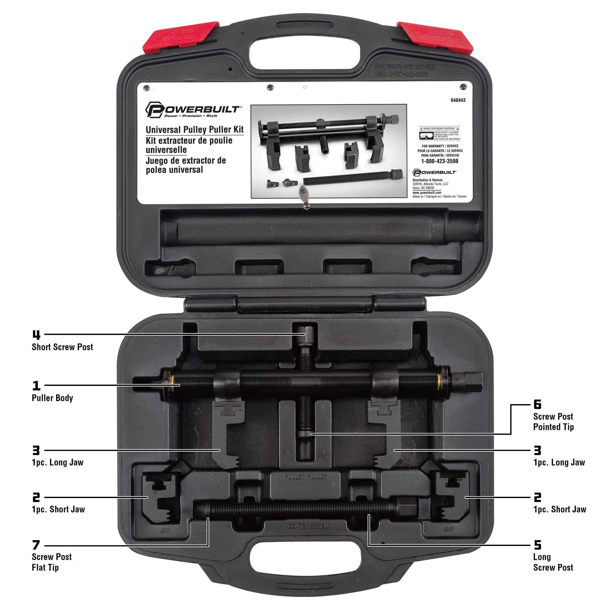 Powerbuilt Universal Pulley Puller Kit - Professional Engine & Drive Train Tool Set for Removing Serpentine Pulleys - Car Repair & Maintenance Tools with Storage Case 648443 - Perfect for DIY Mechanics & Auto Shops