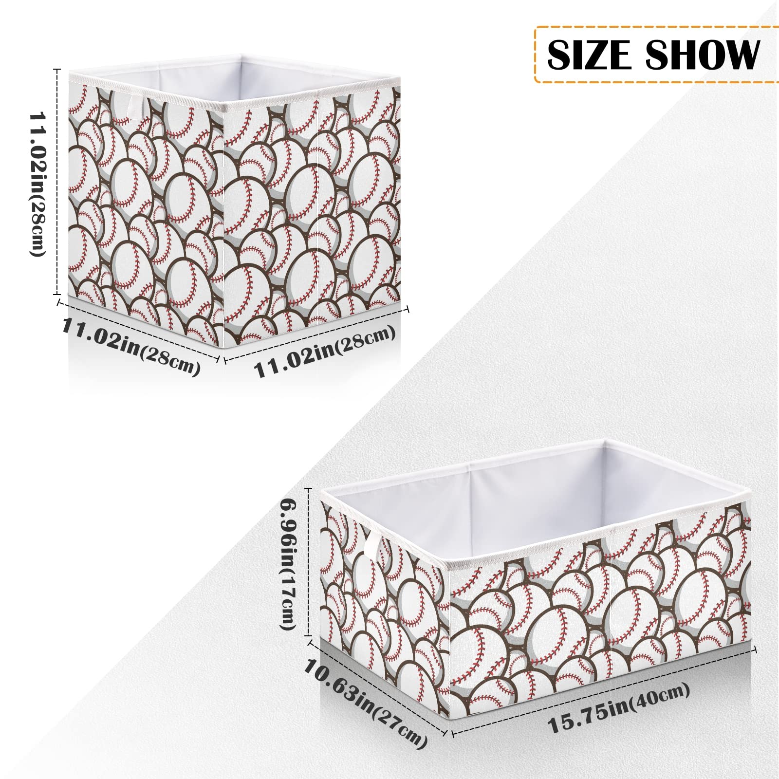 Foldable Collapsible Fabric Storage Bins - 16 x 11 Inch Baseball-Themed Organizer Baskets for Shelves | Perfect for Pantry, Nursery, Closet & Toy Organization | Space-Saving Home Storage Solution