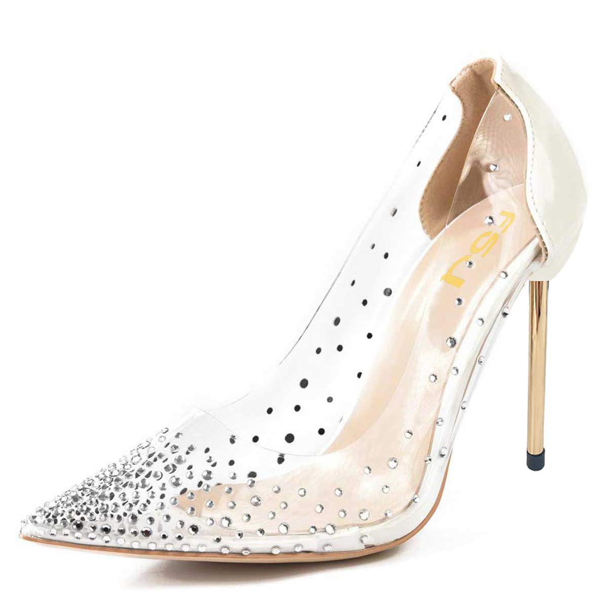 FSJ Women's Studded Pointed Toe Transparent High Heel Pumps with Bowknot - US Size 4-15 (Medium) - Perfect for Parties, Weddings & Evening Events
