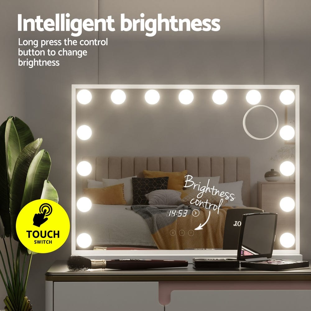 Embellir Hollywood Makeup Mirror with 15 LED Lights - 58x45cm Vanity Mirror with Touch Control & Adjustable Brightness - Perfect for Makeup Application, Skincare Routine, and Salon Use