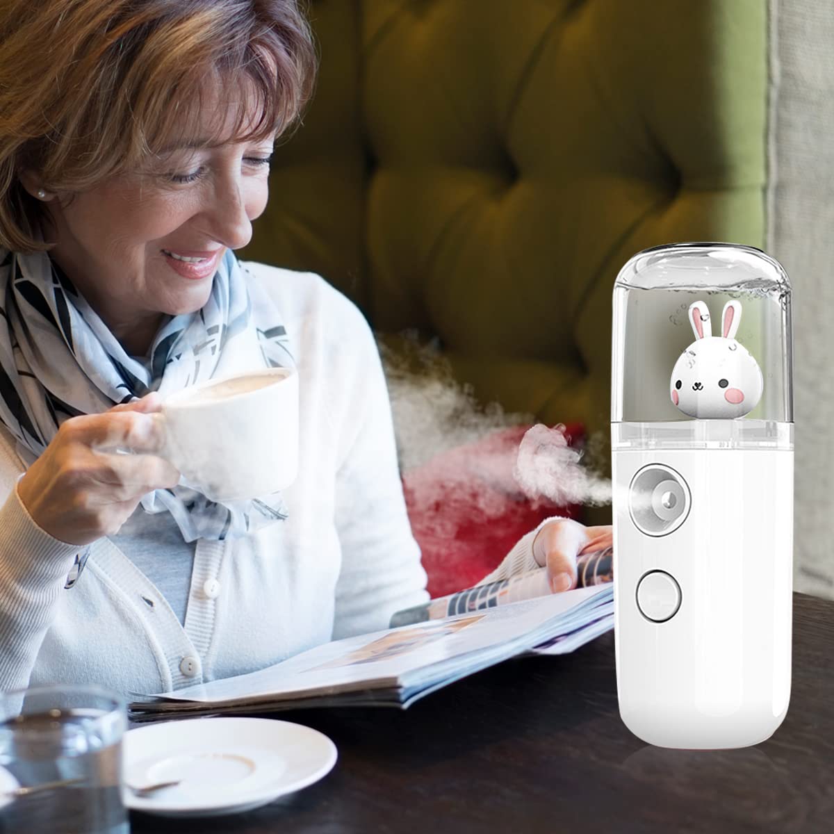 MAYCREATE® USB Nano Facial Steamer - 30ml Portable Rechargeable Face Mist Sprayer for Skin Hydration & Moisturizing | Cartoon Bunny Design | Perfect for Travel, Home Spa & Daily Skincare Routine