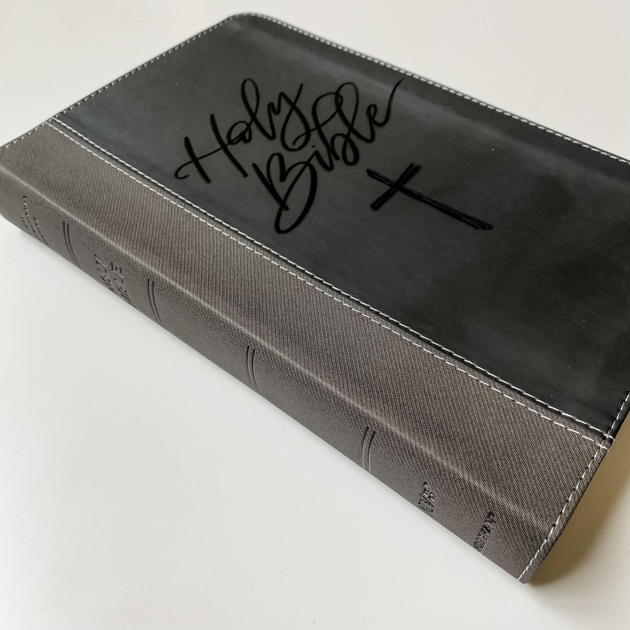 Personalized NIV Black/Gray Leathersoft Bible with Hand Lettering & Laser Engraving - Custom Name Engraving Available - Perfect Gift for Wedding, Baptism, Graduation, Birthday - Ideal for Church, Bible Study & Daily Devotion