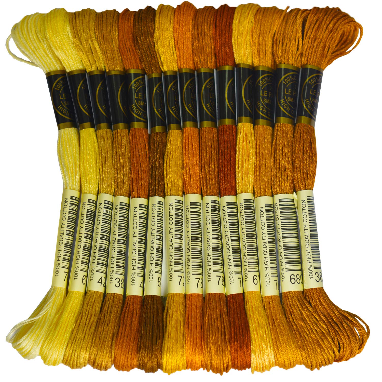 Premium Rainbow Color Embroidery Floss - 14 Skeins Cross Stitch Thread Kit for Friendship Bracelets, Needlework & Craft Projects - Old Gold Gradient Embroidery Yarn for DIY, Sewing, Scrapbooking & Handmade Gifts