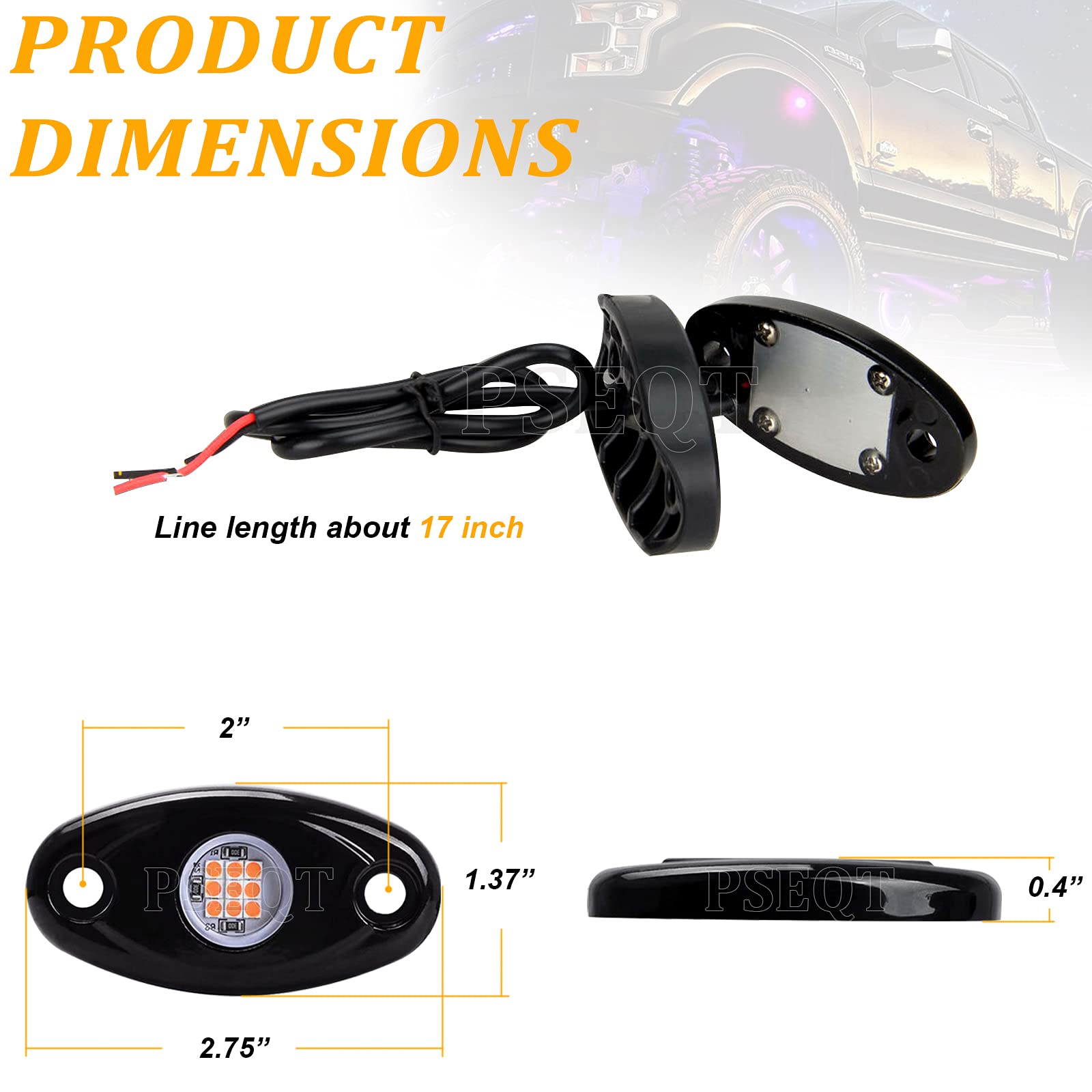 PSEQT 6 Pods LED Rock Lights - Waterproof Neon Underglow Lights for Cars, Trucks, ATV, UTV, SUV, Offroad, Boat | Underbody Glow Kit for Night Driving, Car Shows & Off-Road Adventures