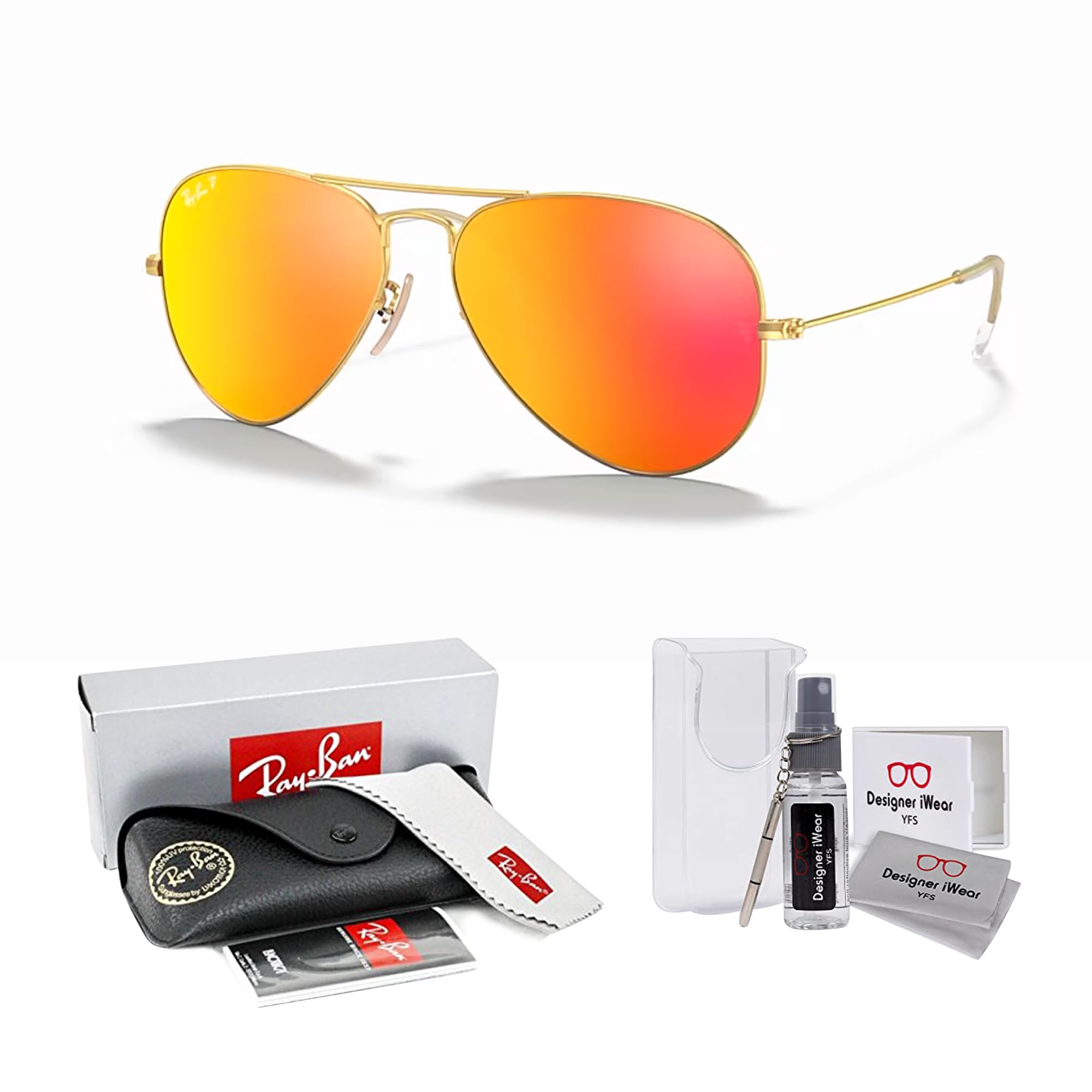 Ray-Ban RB3025 Classic Metal Polarized Aviator Sunglasses for Men & Women - UV Protection, Stylish & Durable - Includes Premium iWear Eyewear Care Kit | Perfect for Driving, Travel & Outdoor Activities