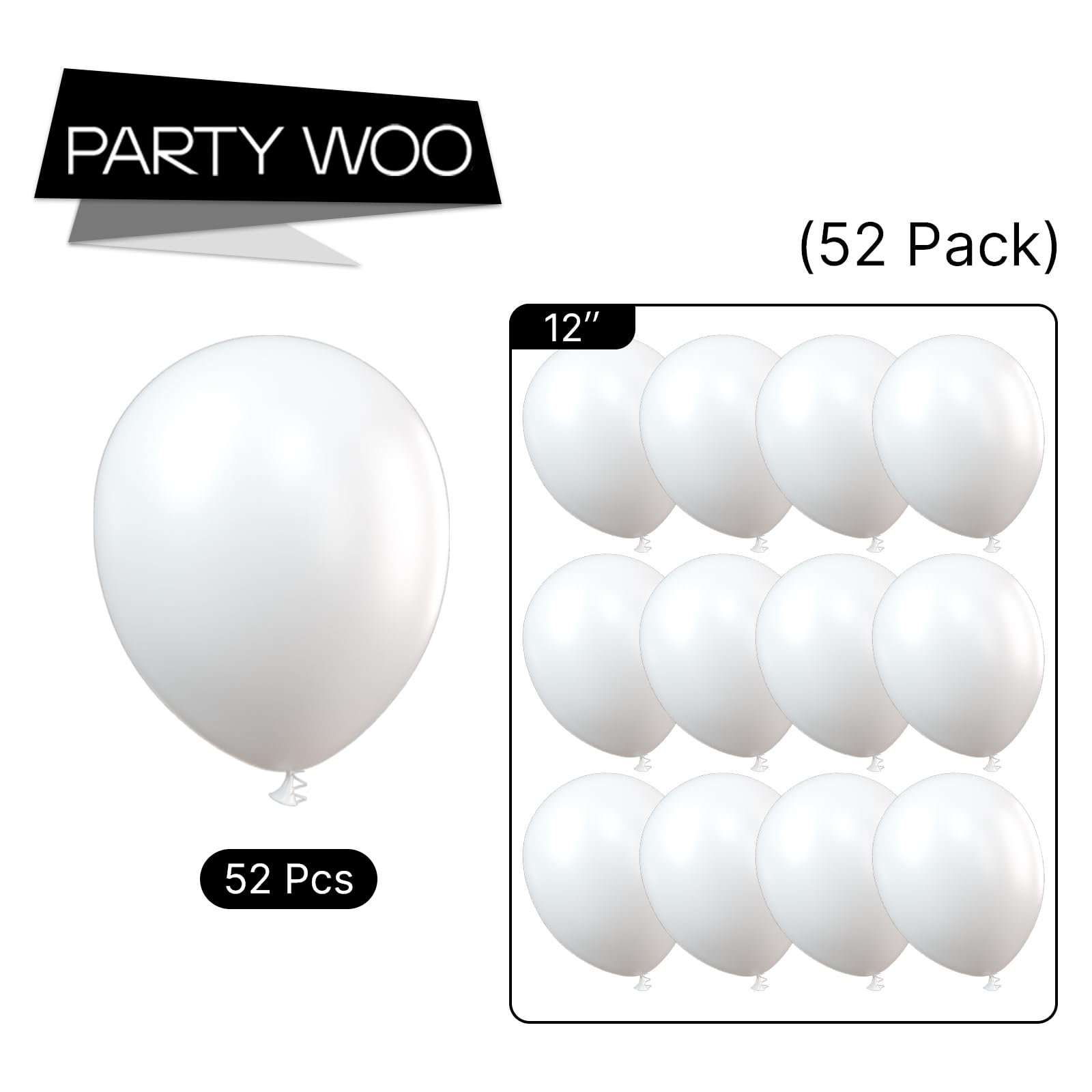 52 Pack 12 Inch White Latex Balloons for Party Decorations - Perfect for Balloon Garlands, Arches, Birthday Parties, Weddings & Baby Showers - Durable & Elegant White-Y13 Balloons for Any Celebration
