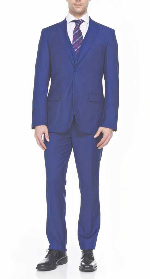Ferera Collection Men's 3-Piece Slim Fit Suit | Solid French Blue Business Suit | Perfect for Weddings, Office & Formal Events