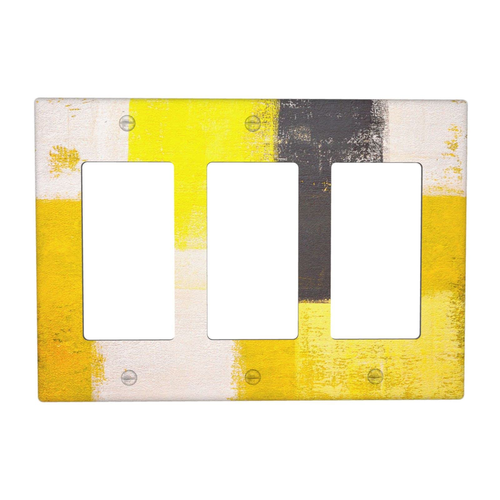 Abstract Beige Yellow Grey Triple Rocker Light Switch Cover - Decorative 3 Gang Wall Plate for Home & Office - Funny Lightswitch Faceplate 4.50 x 6.38 Inch - Perfect for Living Room, Bedroom, Kitchen Decor