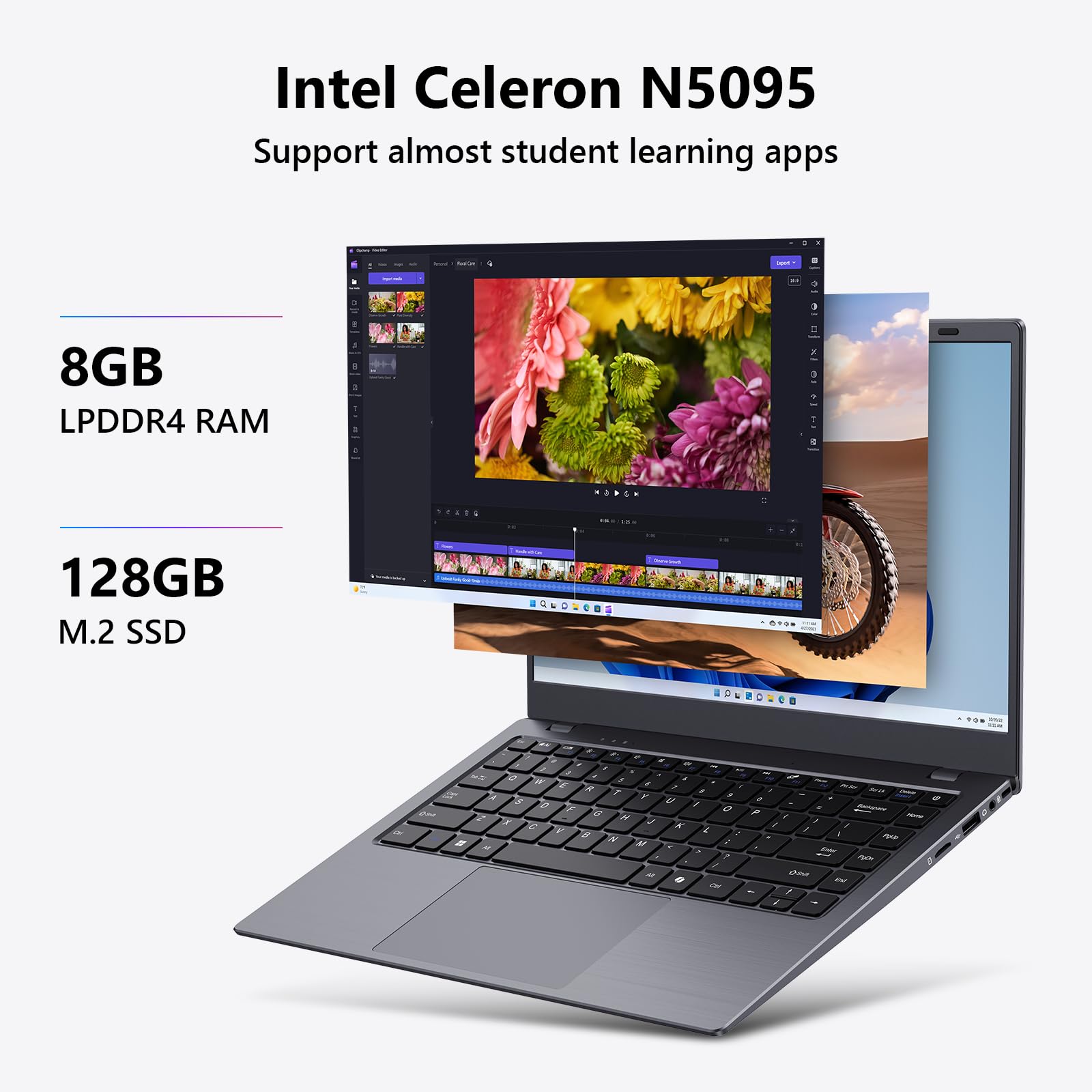 Coolby 14.1 Inch Windows 11 Laptop - HD Display, Intel N5095 Quad Core Processor, 8GB RAM & 128GB SSD, Dual-Band WiFi (2.4G/5G Hz), Bluetooth - Perfect for Remote Work, Online Learning & Business Travel
