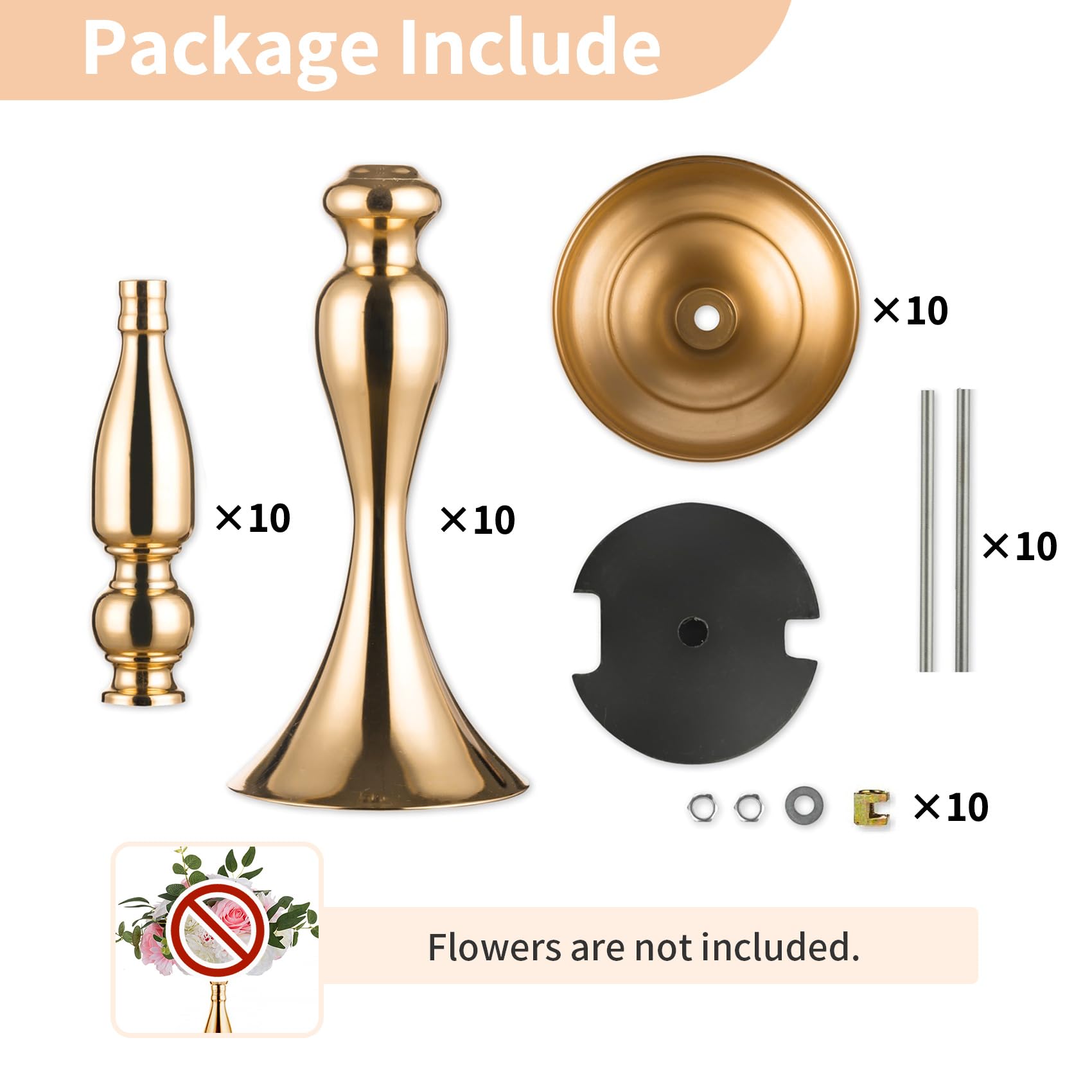 10 Pack Gold Metal Vases for Wedding Centerpieces - 19.7
