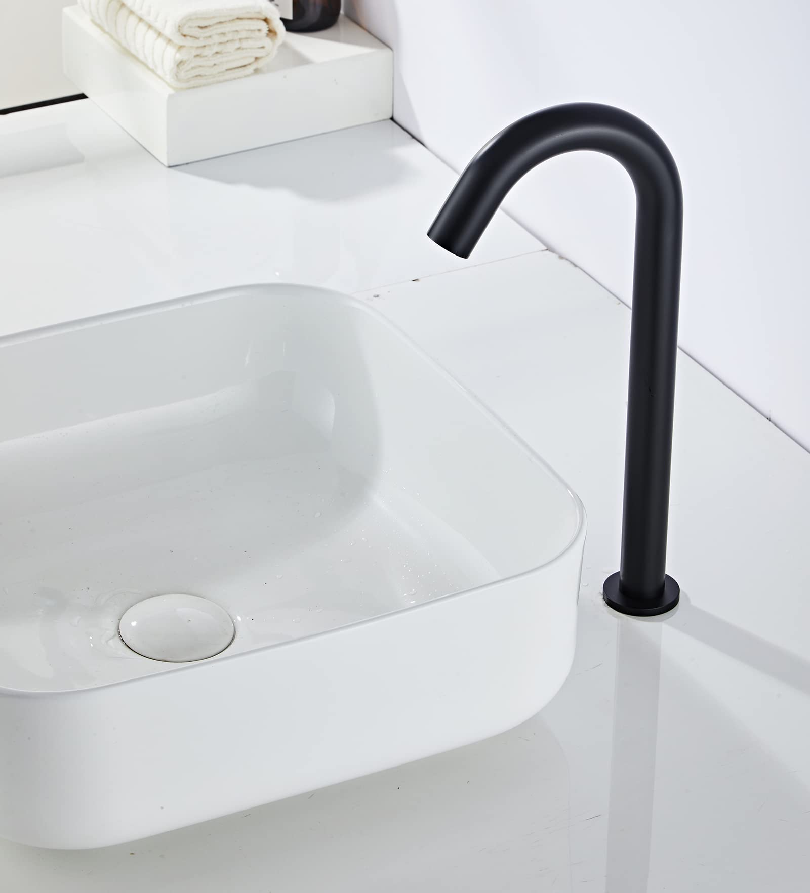 Touchless Automatic Sensor Faucet - Black Kitchen & Bathroom Sink Faucet with Motion Infrared Sensor | Battery or 110V AC Powered | Hands-Free for Home, Public Restrooms & Commercial Use | Tall Aerator Spout for Efficient Water Flow