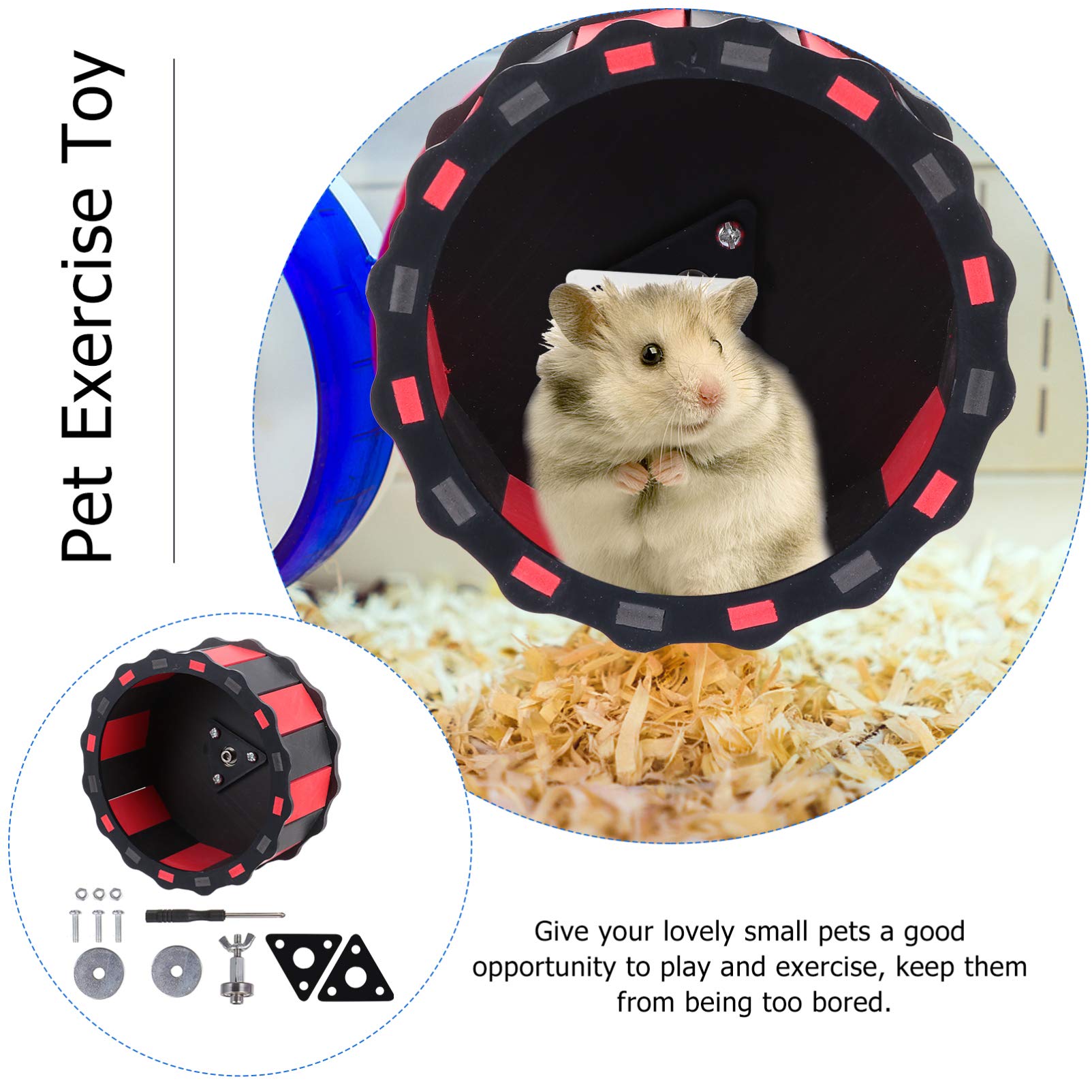 Balacoo Wooden Hamster Exercise Wheel - Silent Small Pet Running Wheel for Rats, Chinchillas, Gerbils - Cage Accessory for Squirrels, Rabbits & Small Animals (Black/Red) - Perfect for Play & Exercise in Pet Cages