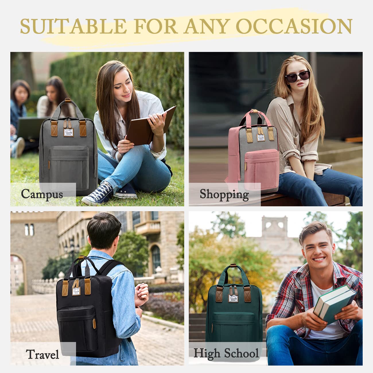 VASCHY Water Resistant Women's Backpack for School, College & Travel - Lightweight Laptop Bookbag for Teen Girls & Students, Yellow - Perfect for High School, University & Daily Commute