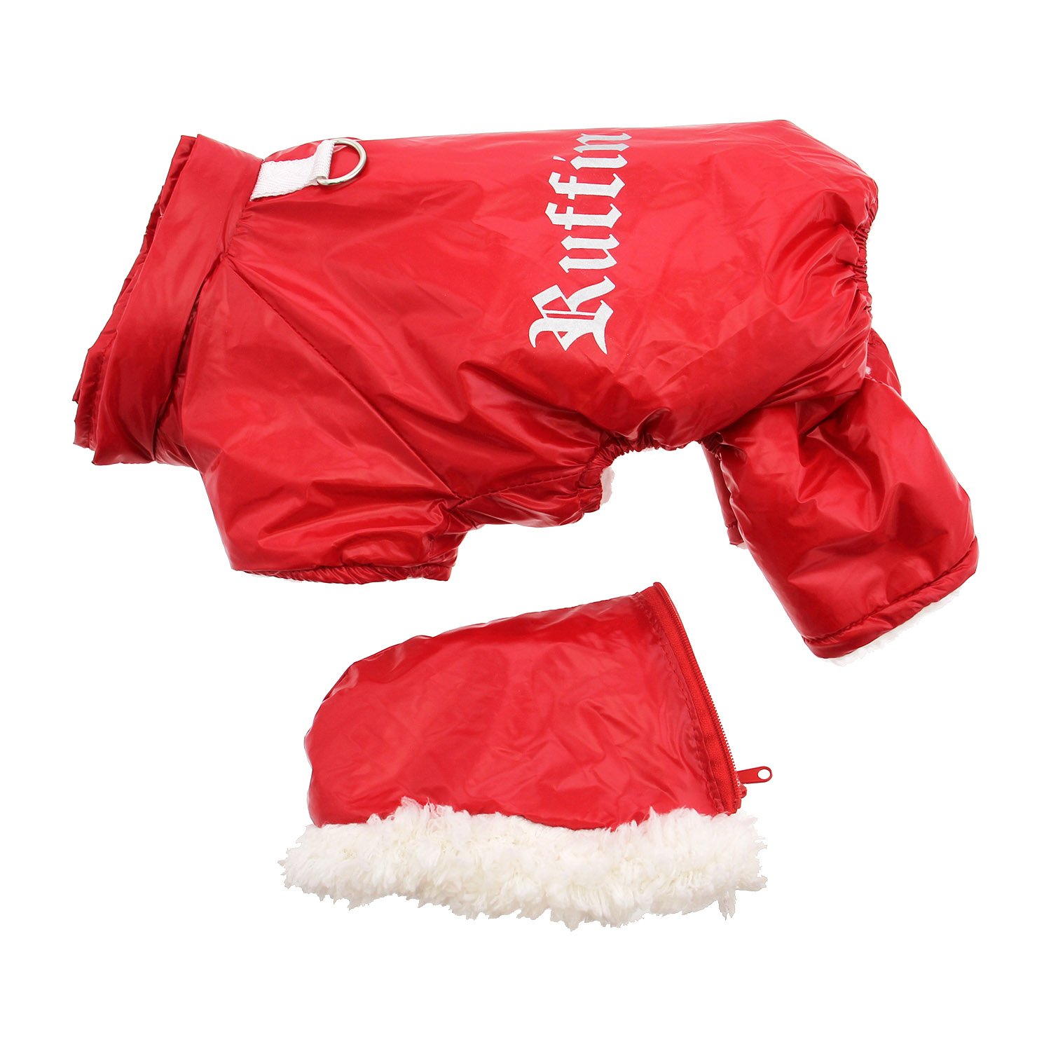 DOGGIE DESIGN Red Ruffin It Dog Snow Suit Harness - Medium Size, Winter Dog Jacket with Harness for Cold Weather, Perfect for Snowy Walks & Outdoor Adventures