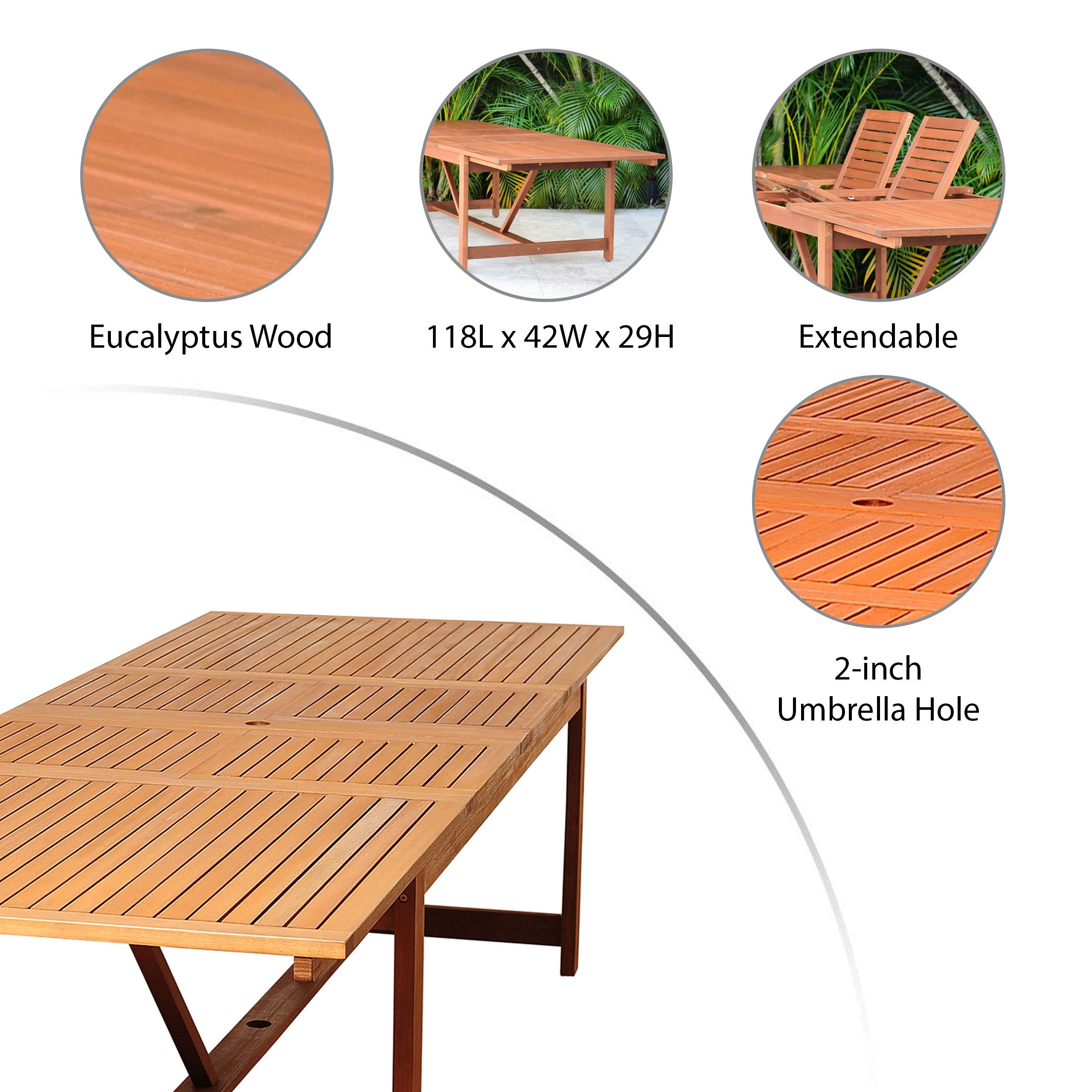 9-Piece Eucalyptus Wood Outdoor Dining Table Set by Amazonia Galesburg - Rectangular Patio Furniture for Garden, Backyard & Indoor Use