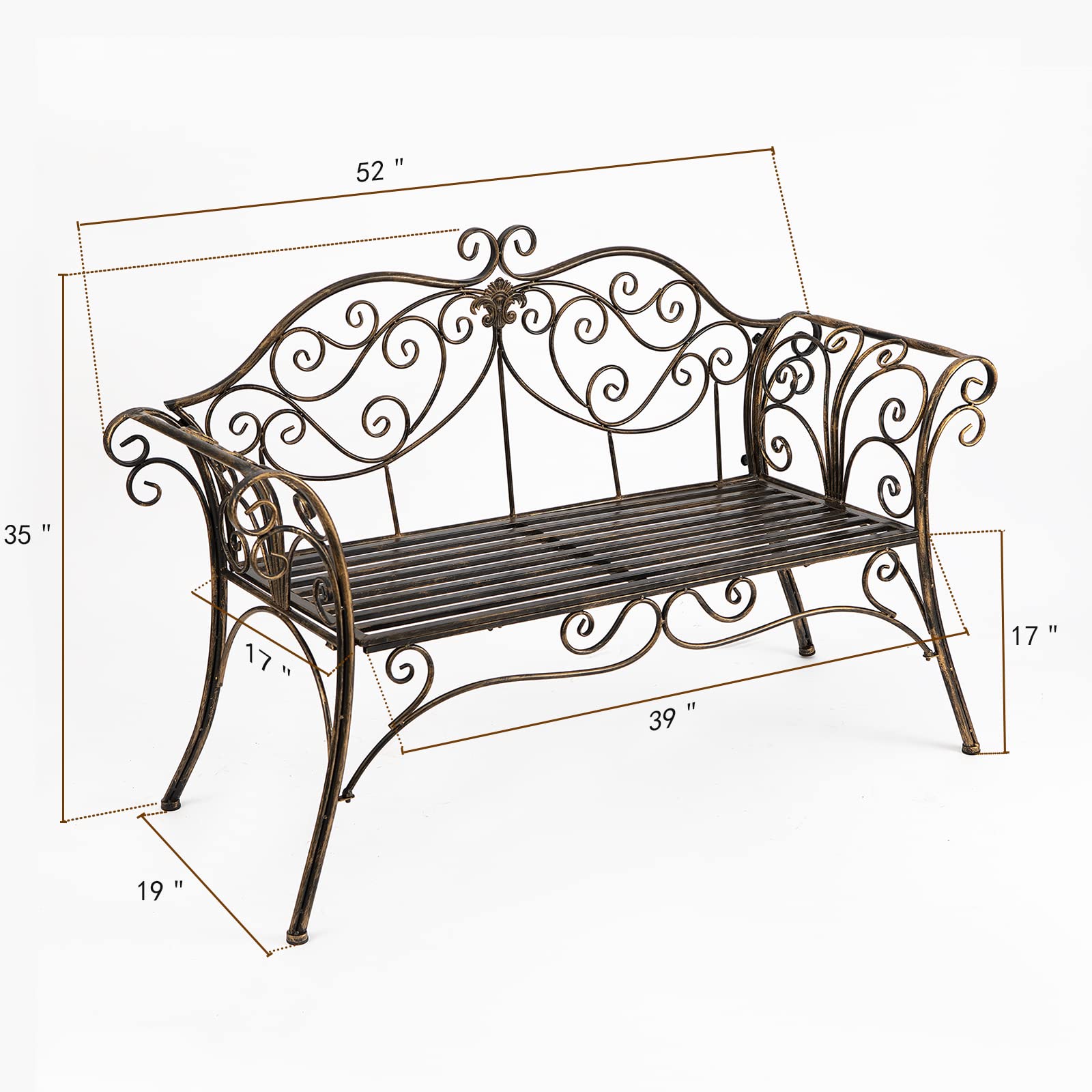 Antique Bronze Metal Garden Bench - 2 Seater Outdoor Patio Furniture for Garden, Yard, Porch & Sunroom - Perfect for Relaxing, Decorating Outdoor Spaces & Enhancing Curb Appeal