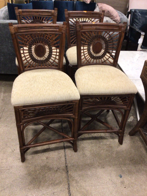 Set of 4 Modern Fabric & Wood Counter Stools - Bar Height Kitchen Island Stools with Padded Seat for Dining Room, Breakfast Nook & Home Decor