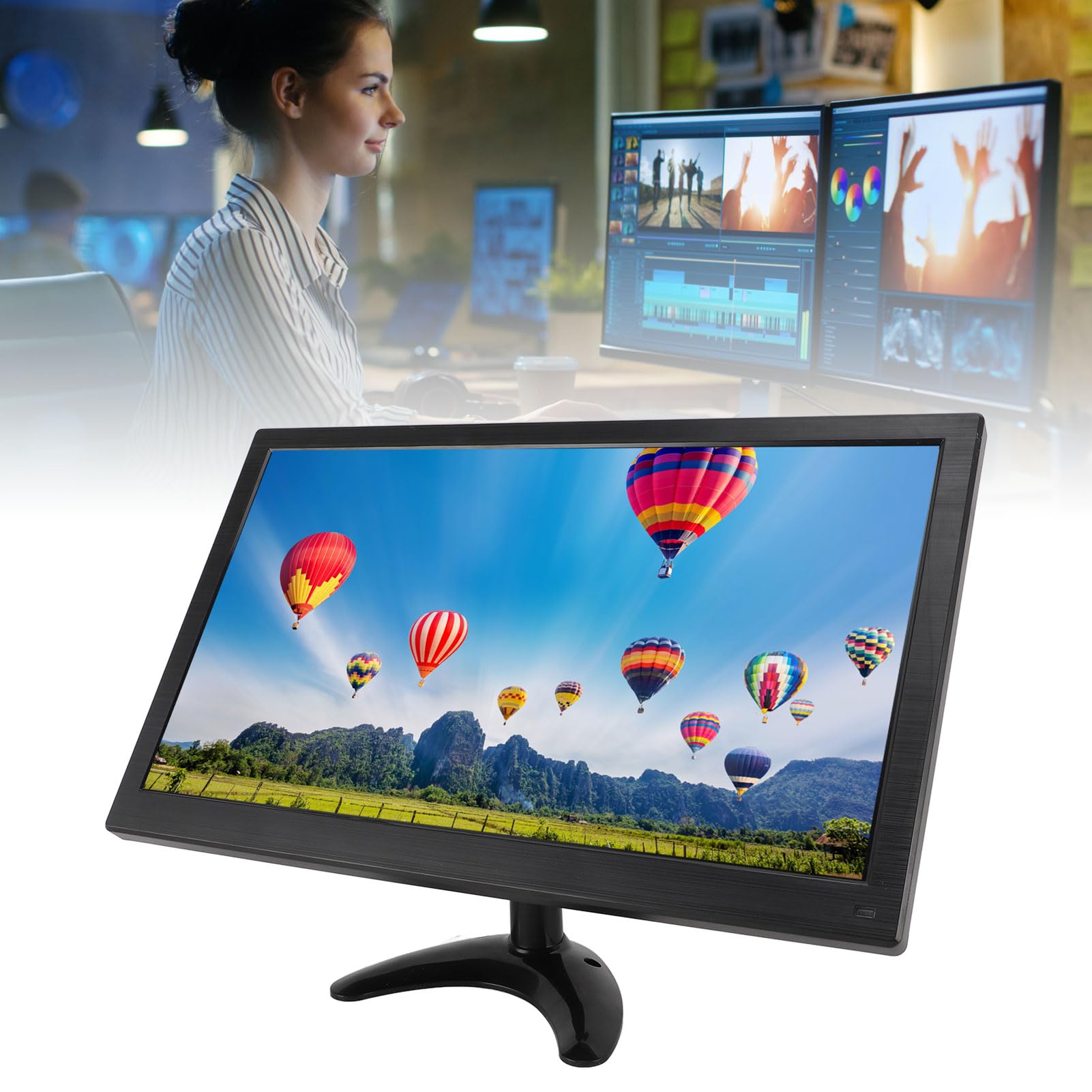 Garsent 15.6 Inch Full HD 1080p LED Monitor with Built-in Speakers, HDMI/VGA/AV/BNC/USB Ports - Kitchen TV Display for FireStick, Computer, Laptop, Raspberry Pi (UK Plug 100-240V) - Perfect for Cooking, Recipes & Smart Home Control