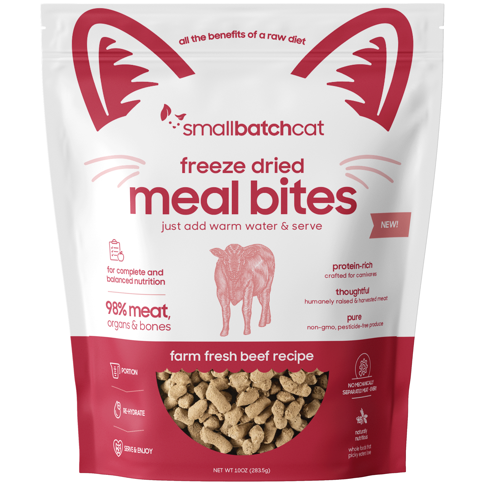 Premium Freeze-Dried Beef Cat Food - Small Batch, Grain-Free, High Protein - 10 oz | Perfect for Travel, Hiking & Emergency Kits
