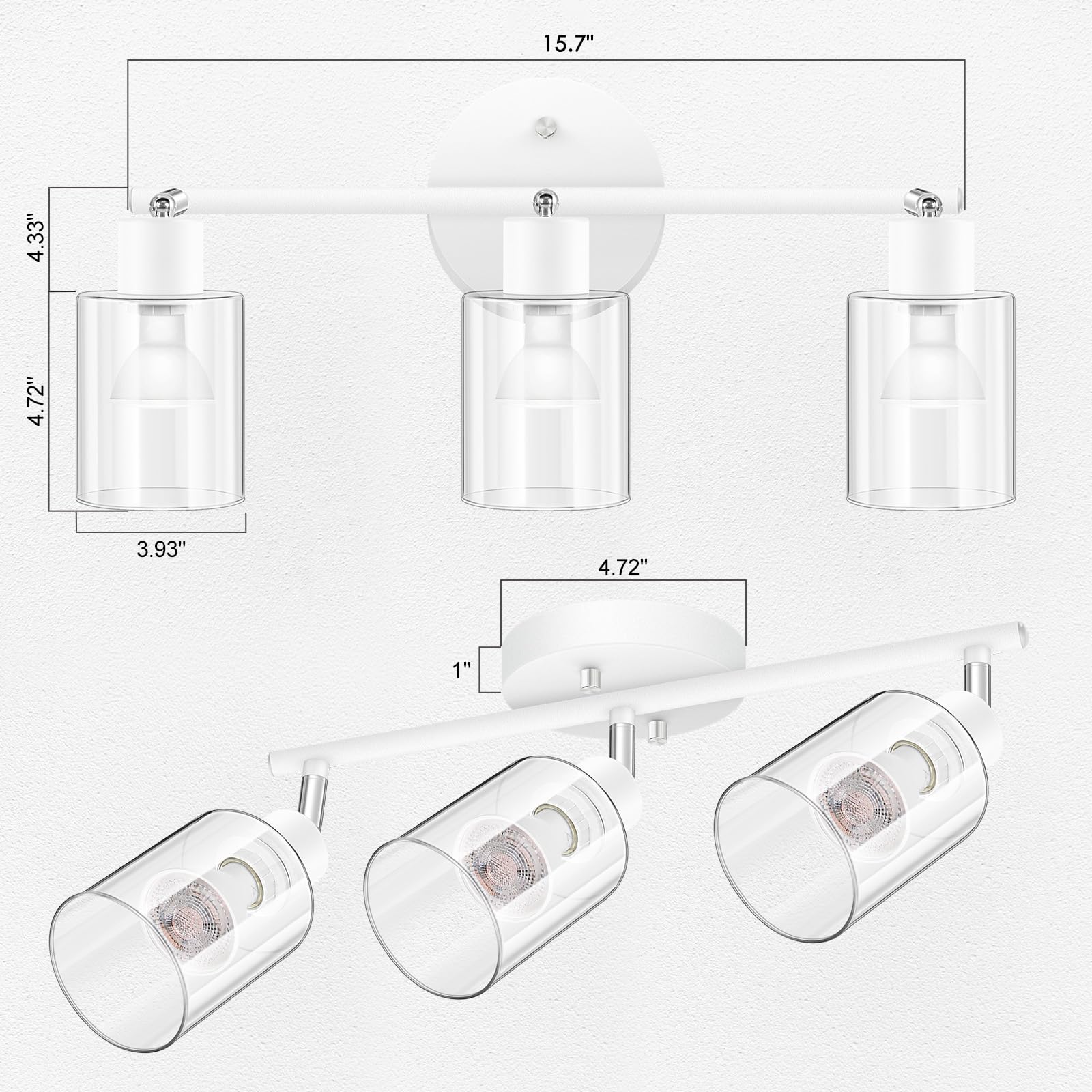 BoostArea 3-Light Modern Bathroom Vanity Light Fixture - White Wall Sconce with Clear Glass Shade, Flexible Ceiling Lighting for Mirror, Kitchen, Living Room, Hallway, Cabinet & Porch - Perfect for Home Decor & Interior Design